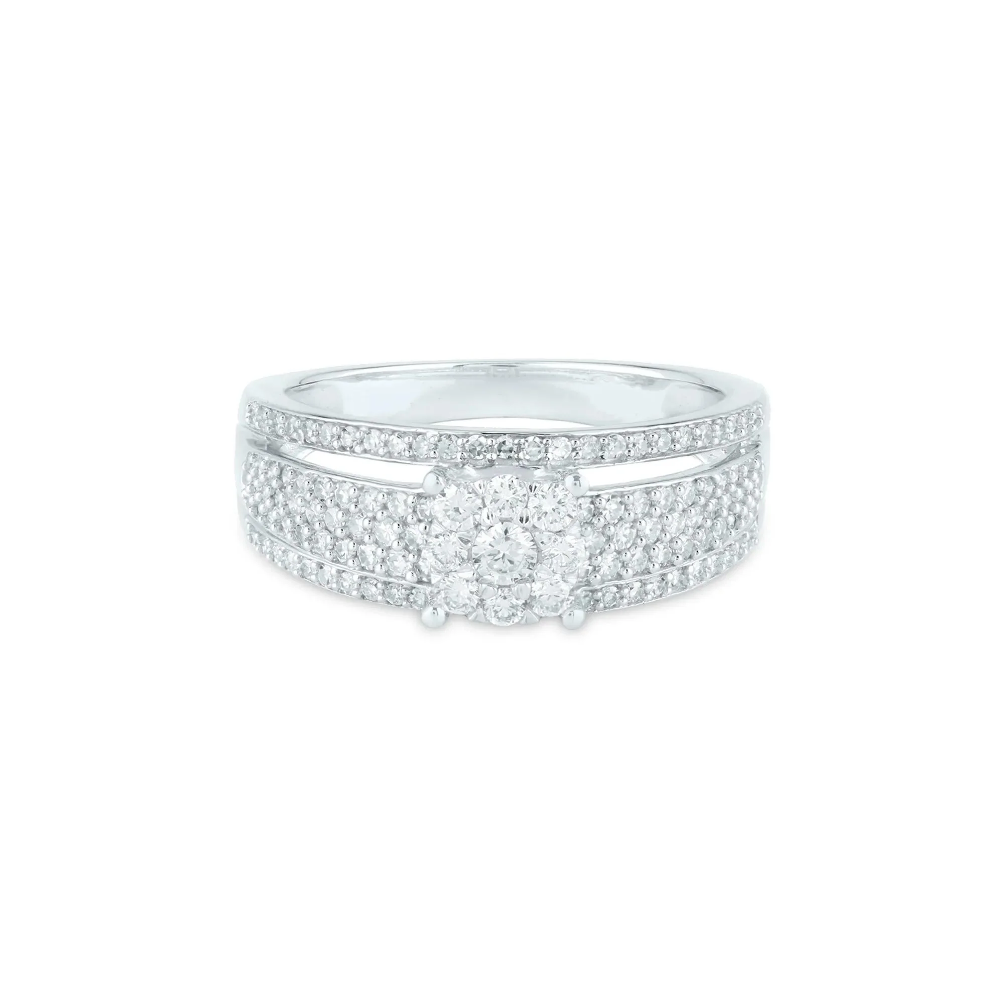3/4 CT. Tw. Diamond Composite Engagement Ring 10K White Gold Round Brilliant Cut Size 7.5 2mm