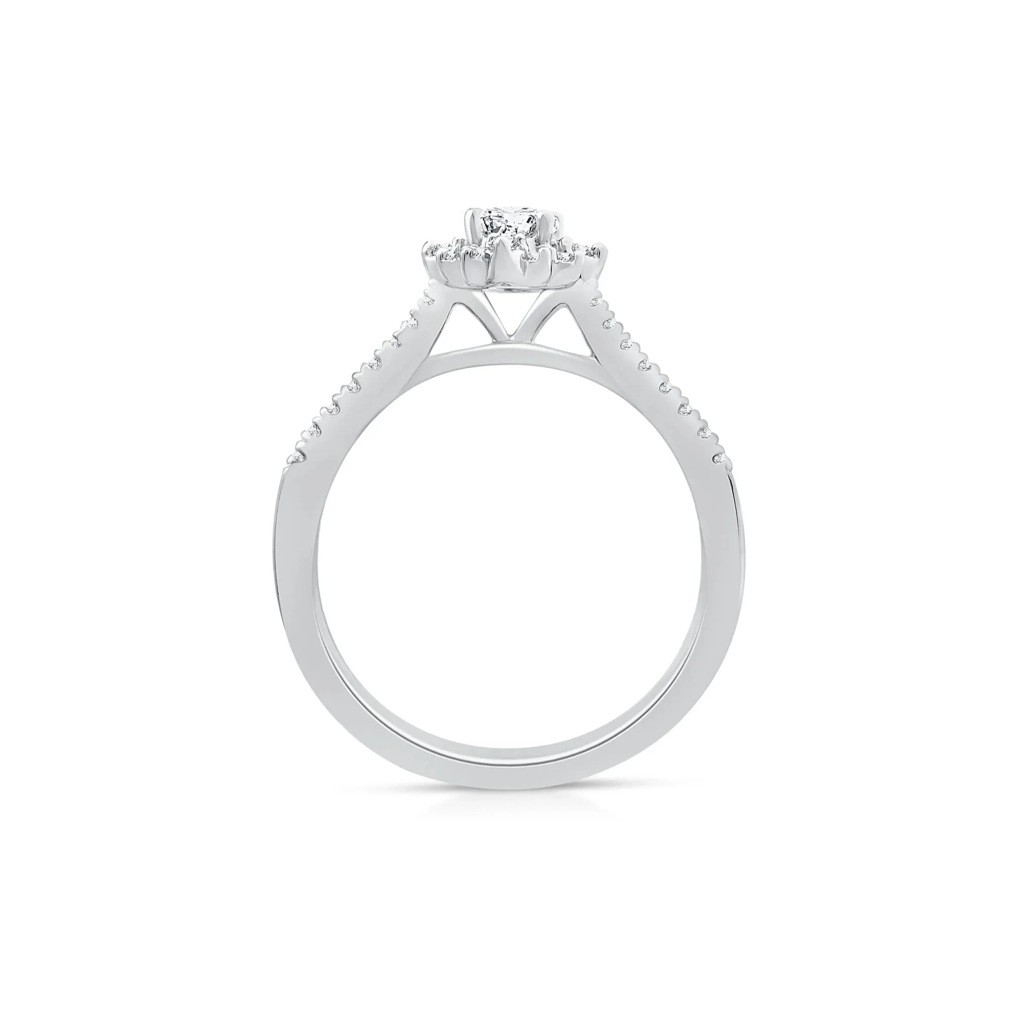 1/2 CT. Tw. Oval Burst Halo Engagement Ring 14K White Gold Round Brilliant Cut Size 9 1mm - Image 2