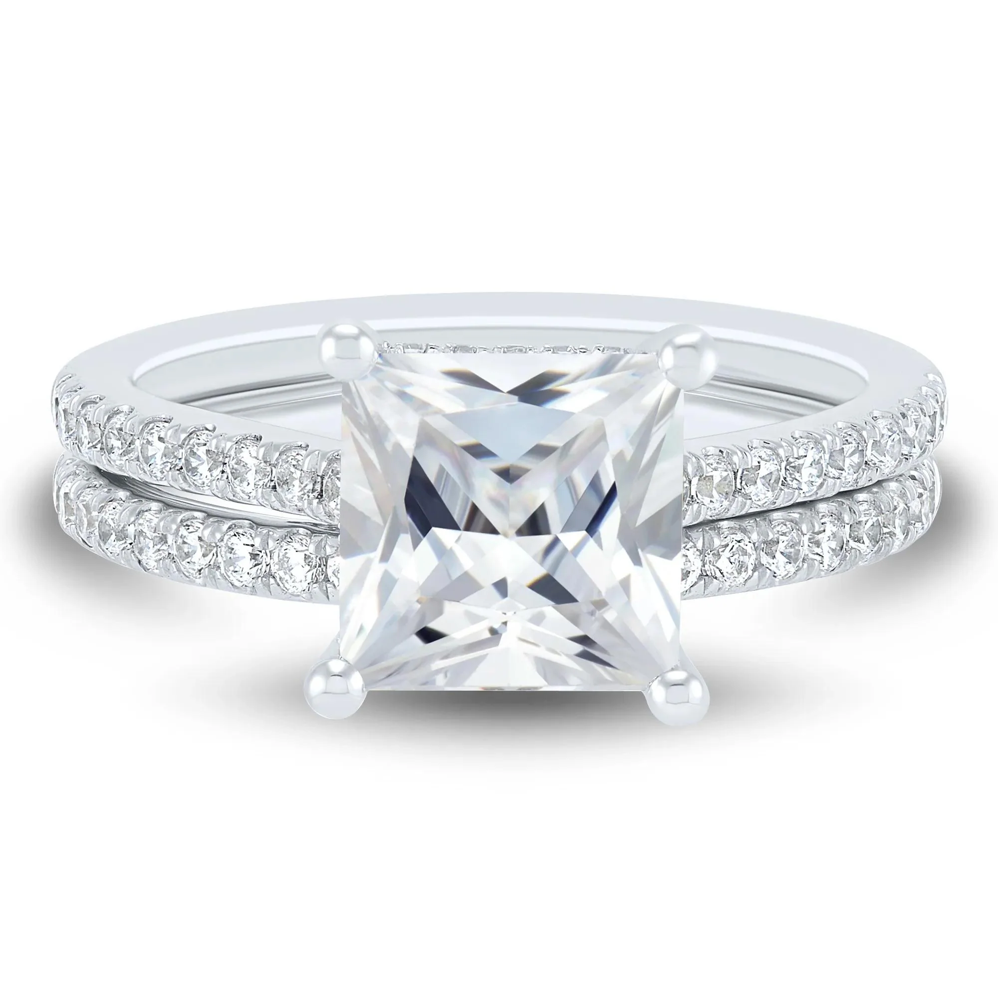 4 CT. Tw. Lab Grown Diamond Engagement Set 14K White Gold Ring Round Brilliant Cut Size 9 1mm