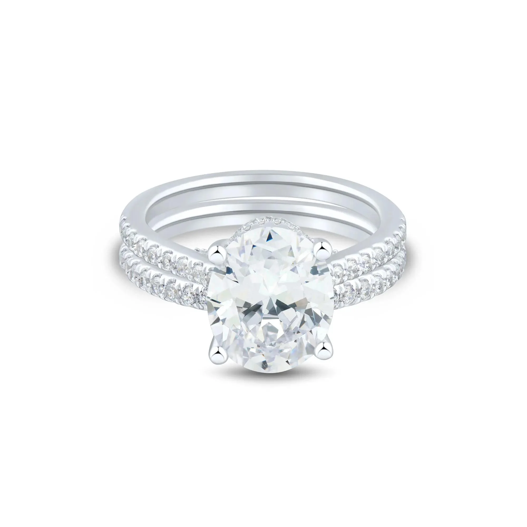 4 CT. Tw. Lab Grown Diamond Bridal Set 14K White Gold Ring Round Brilliant Cut Size 7 1mm