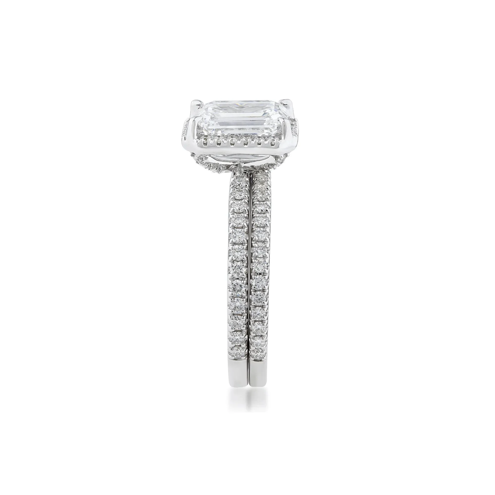 2 3/4 CT. Tw. Lab Grown Diamond Emerald-Cut Halo Bridal Set 14K White Gold Ring Round Brilliant Cut Size 7.5 1mm - Image 3