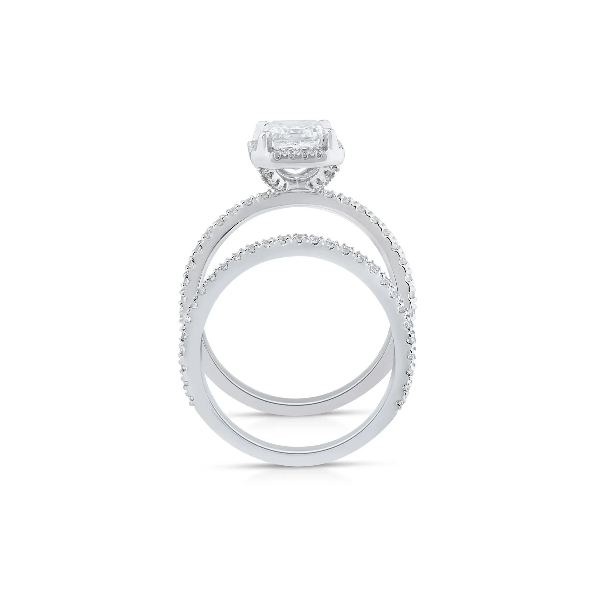 2 3/4 CT. Tw. Lab Grown Diamond Emerald-Cut Halo Bridal Set 14K White Gold Ring Round Brilliant Cut Size 8.5 1mm - Image 2