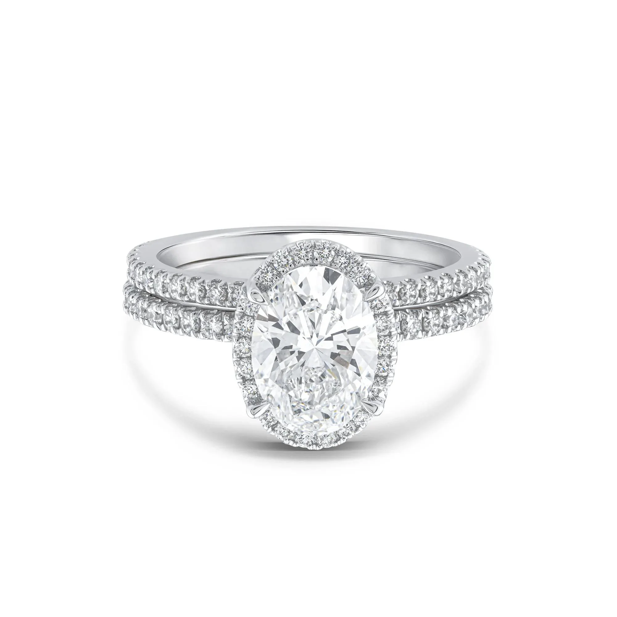 2 3/4 CT. Tw. Lab Grown Diamond Oval-Shaped Halo Bridal Set 14K White Gold Ring Round Brilliant Cut Size 8.5 1mm