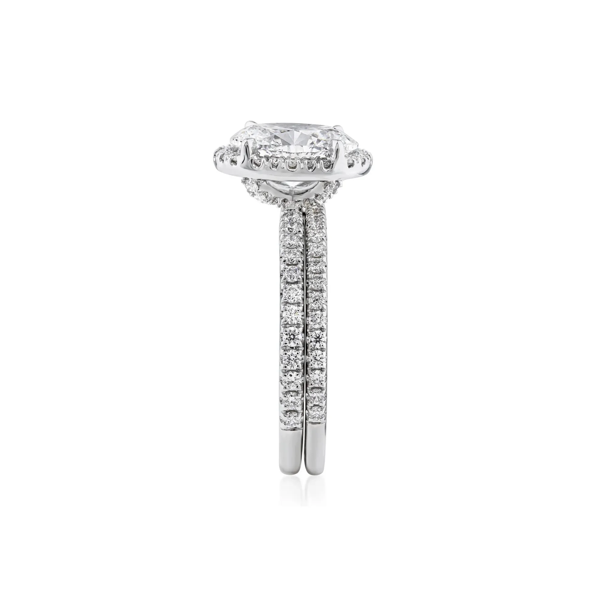 2 3/4 CT. Tw. Lab Grown Diamond Oval-Shaped Halo Bridal Set 14K White Gold Ring Round Brilliant Cut Size 8.5 1mm - Image 3