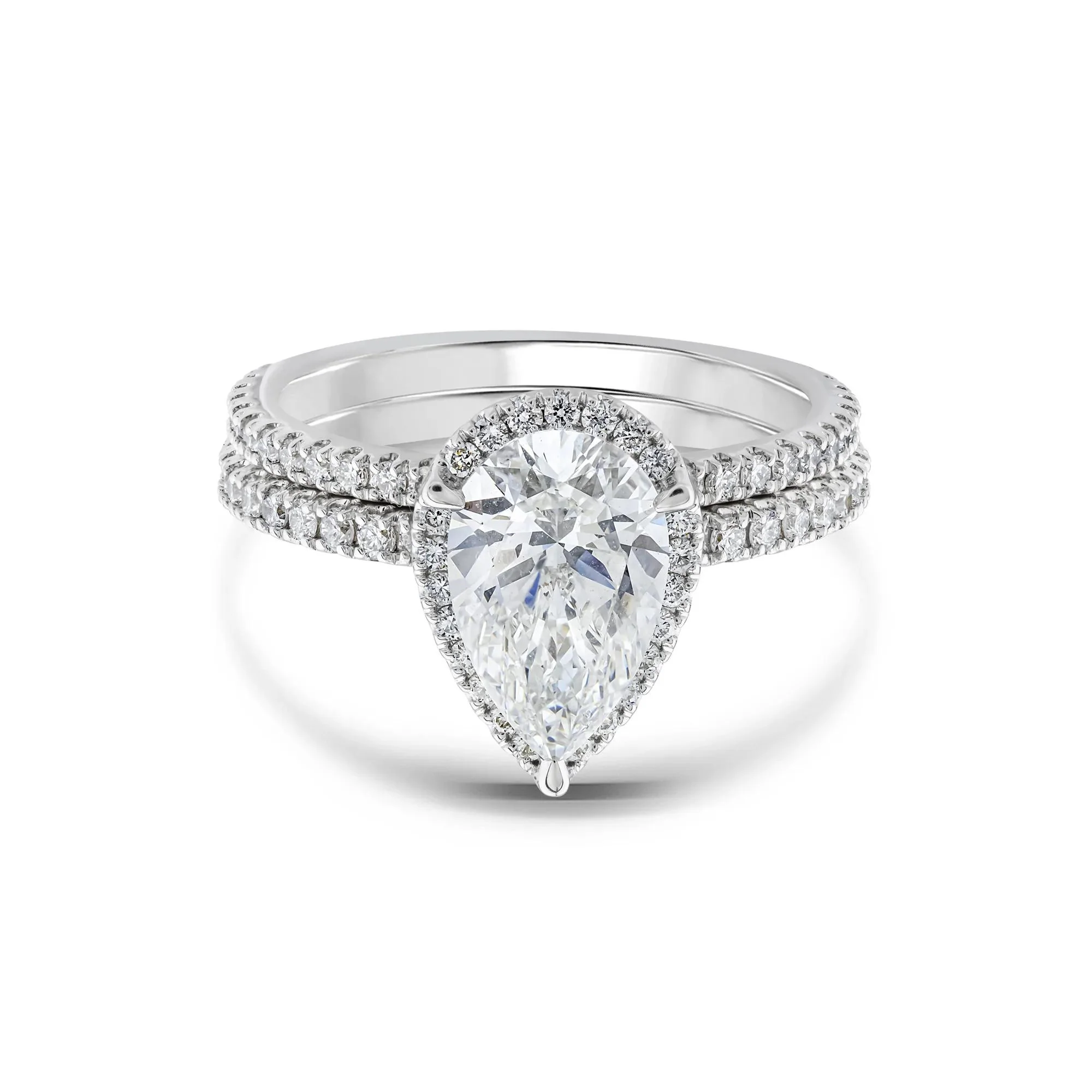 2 3/4 CT. Tw. Lab Grown Diamond Pear-Shaped Halo Bridal Set 14K White Gold Ring Round Brilliant Cut Size 7.5 1mm