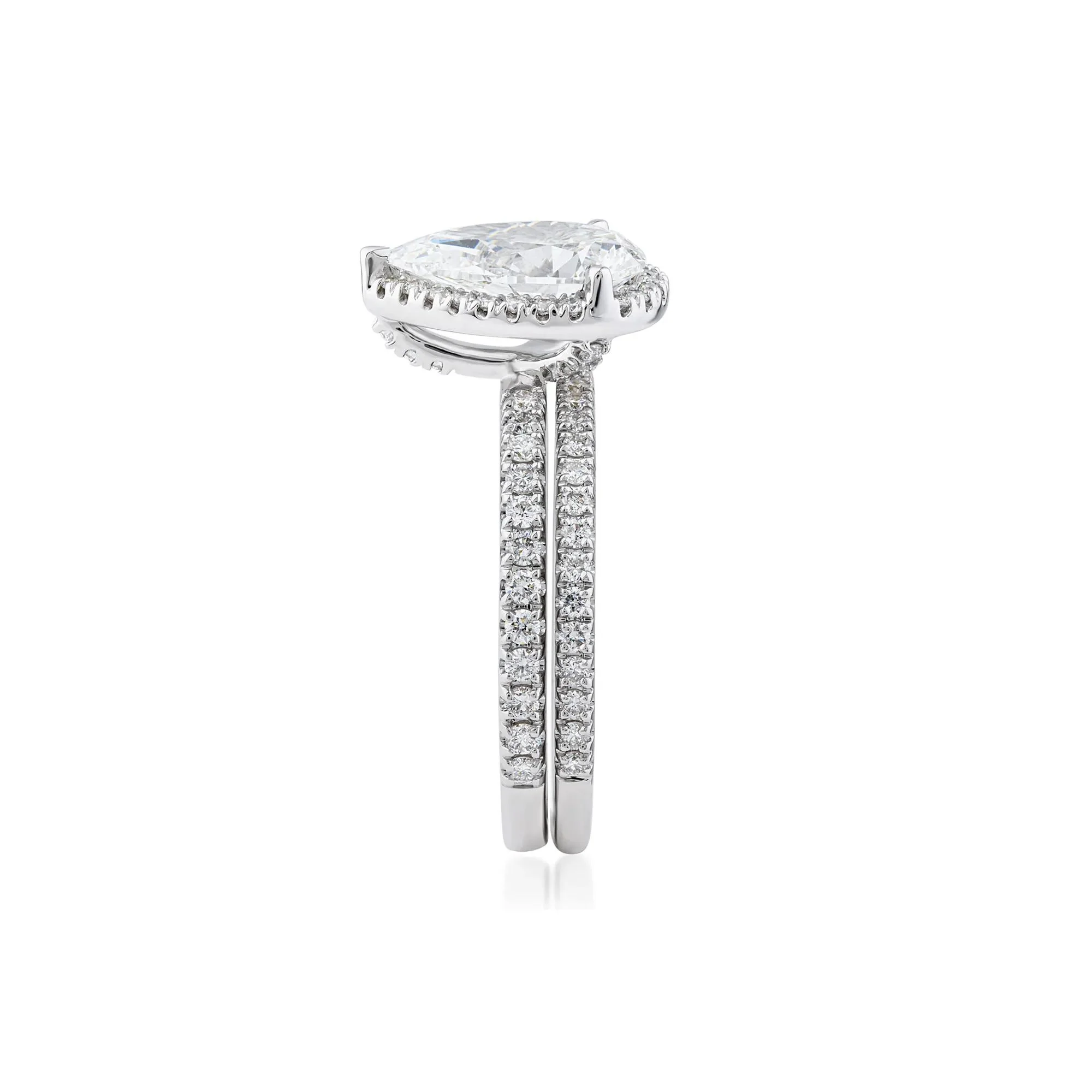 2 3/4 CT. Tw. Lab Grown Diamond Pear-Shaped Halo Bridal Set 14K White Gold Ring Round Brilliant Cut Size 8 1mm - Image 3