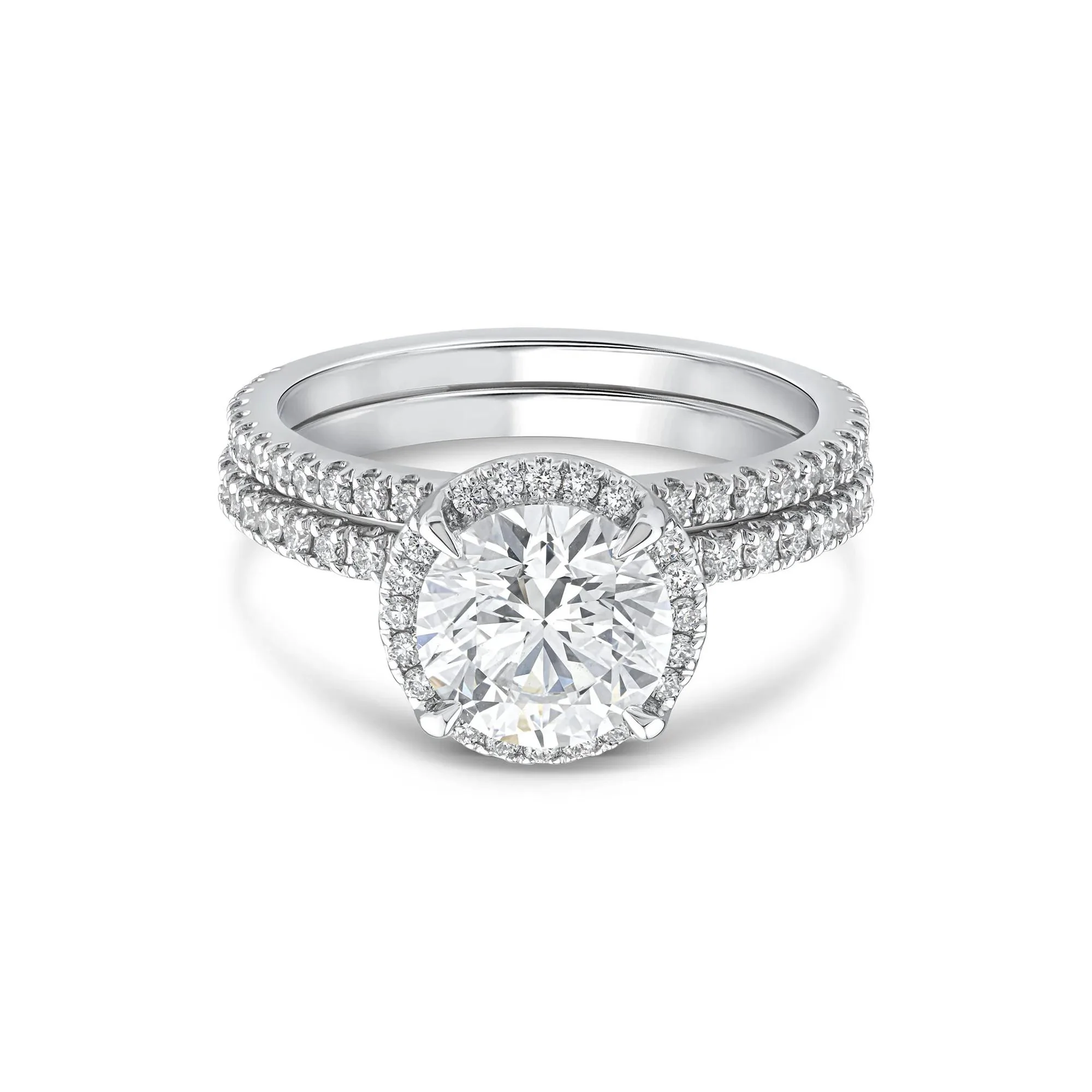 2 3/4 CT. Tw. Lab Grown Diamond Round Halo Bridal Set 14K White Gold Ring Round Brilliant Cut Size 7 10mm