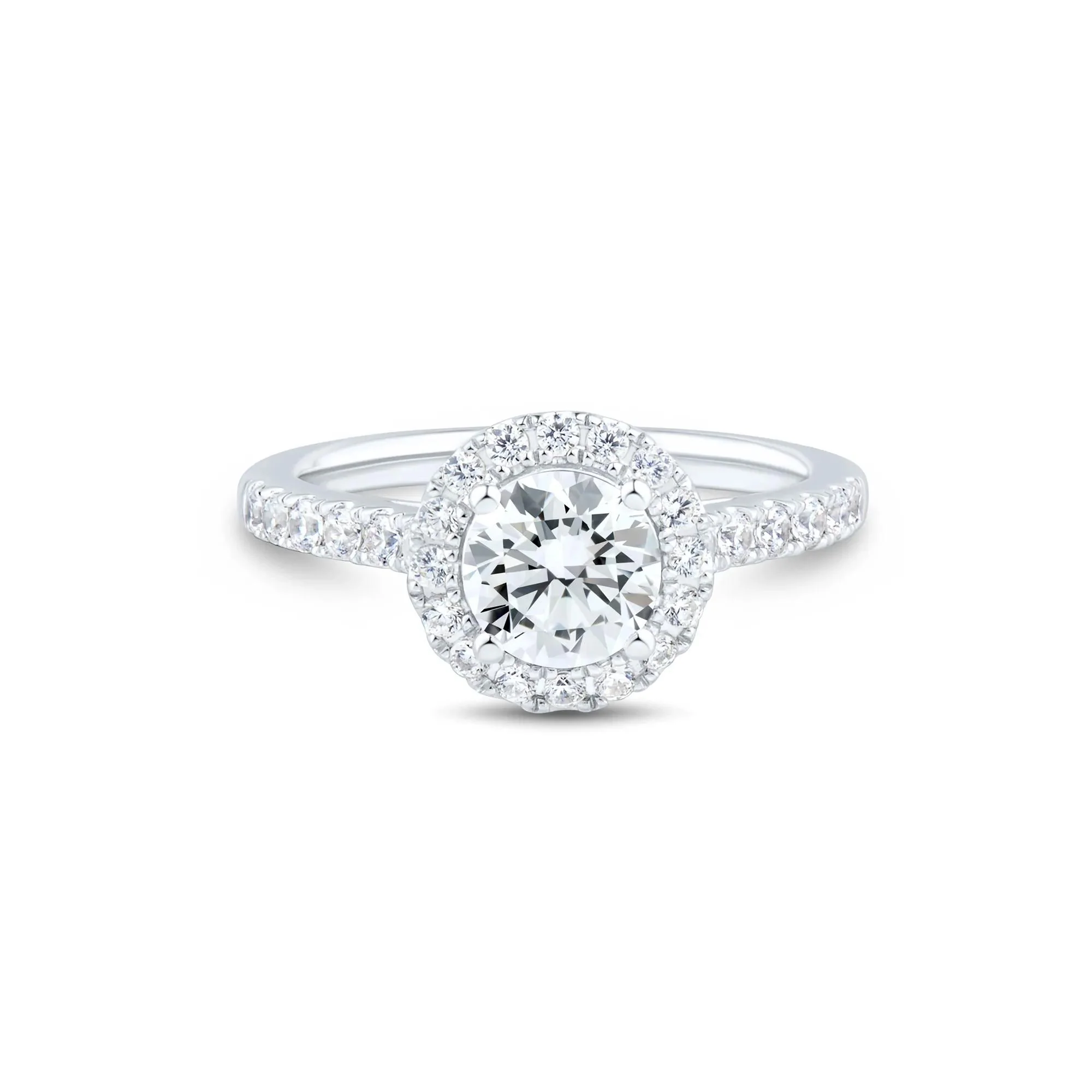 1/2 CT. Tw. Lab Grown Diamond Round Halo Engagement Ring 14K White Gold Round Brilliant Cut Size 8.5 1mm