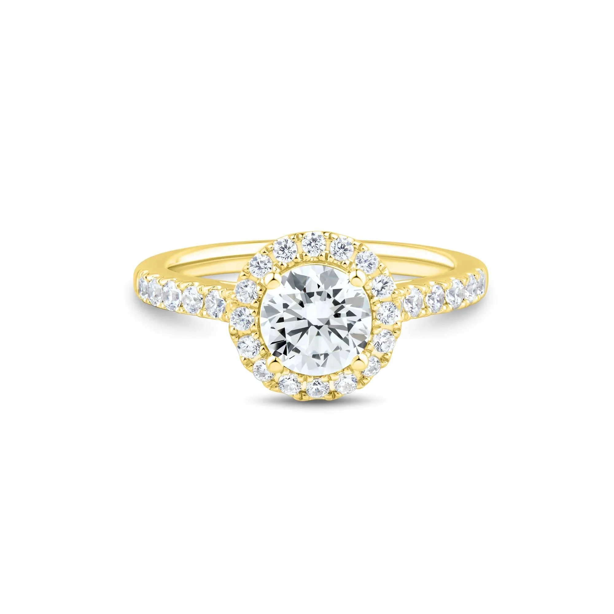 1/2 CT. Tw. Lab Grown Diamond Round Halo Engagement Ring 14K Yellow Gold Round Brilliant Cut Size 7 1mm