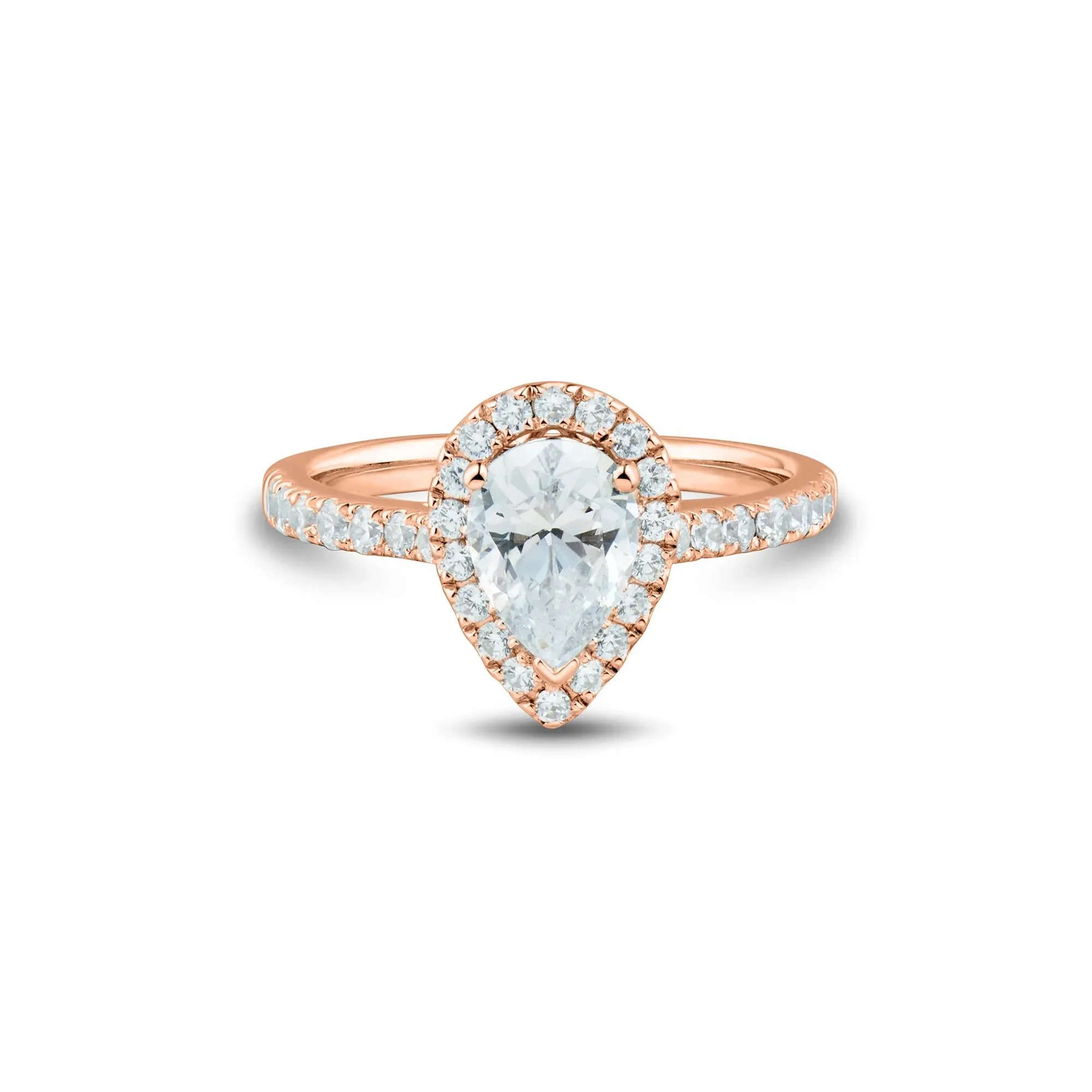 1/2 CT. Tw. Pear-Shaped Lab Grown Diamond Halo Engagement Ring 14K Rose Gold Round Brilliant Cut Size 6 1mm