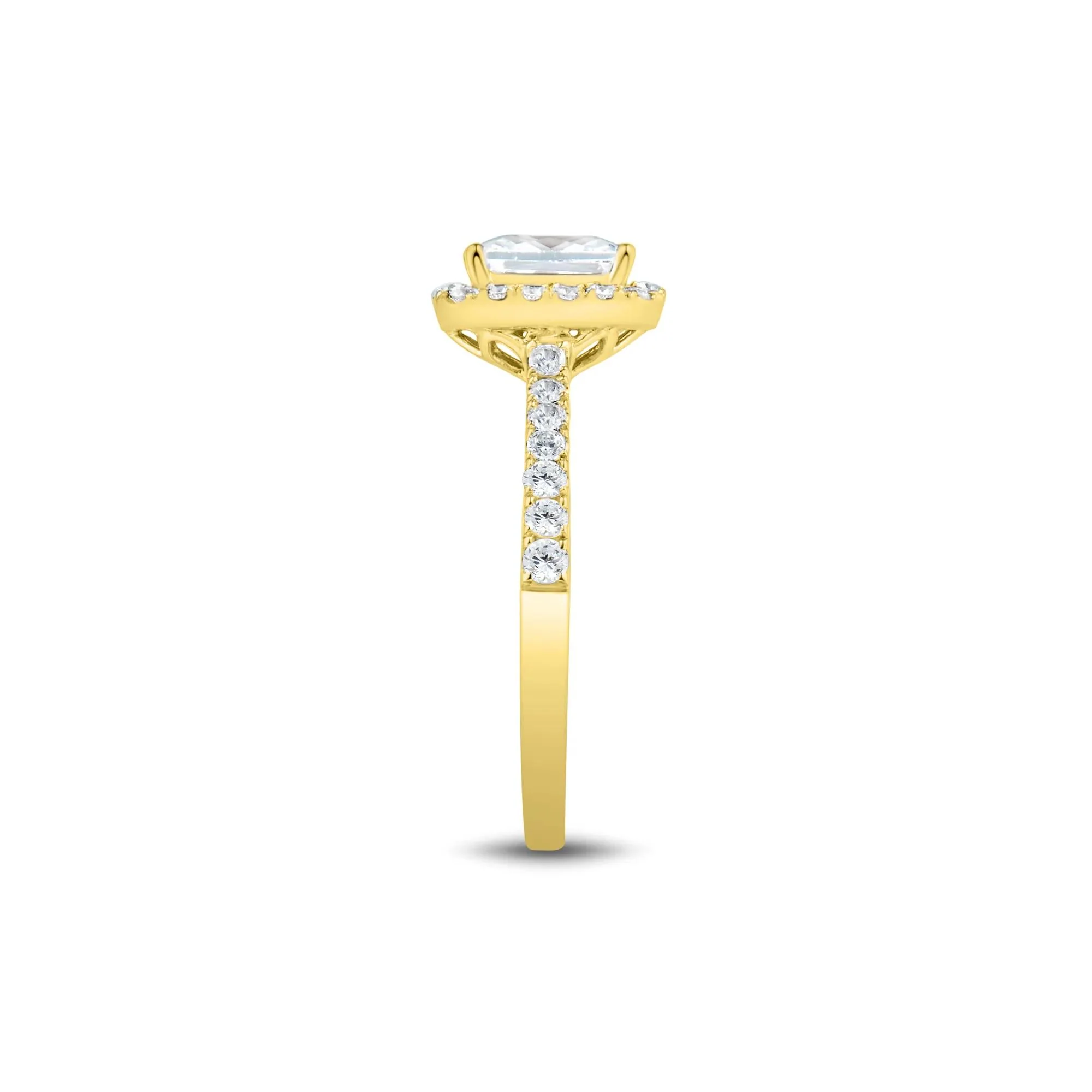 1/2 CT. Tw. Lab Grown Diamond Emerald-Cut Halo Engagement Ring 14K Yellow Gold Round Brilliant Cut Size 5 1mm - Image 3