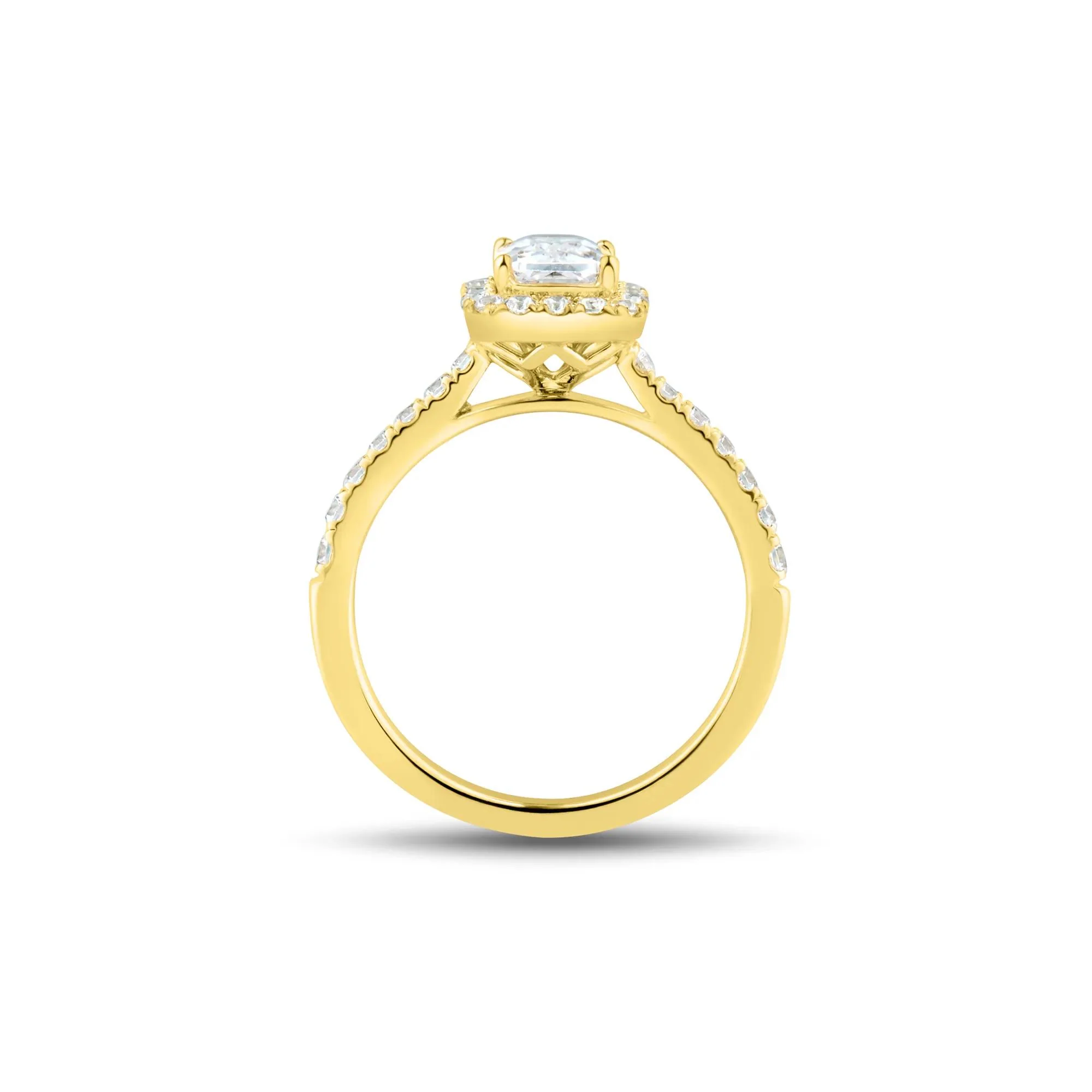 1/2 CT. Tw. Lab Grown Diamond Emerald-Cut Halo Engagement Ring 14K Yellow Gold Size 6.5 1mm - Image 2