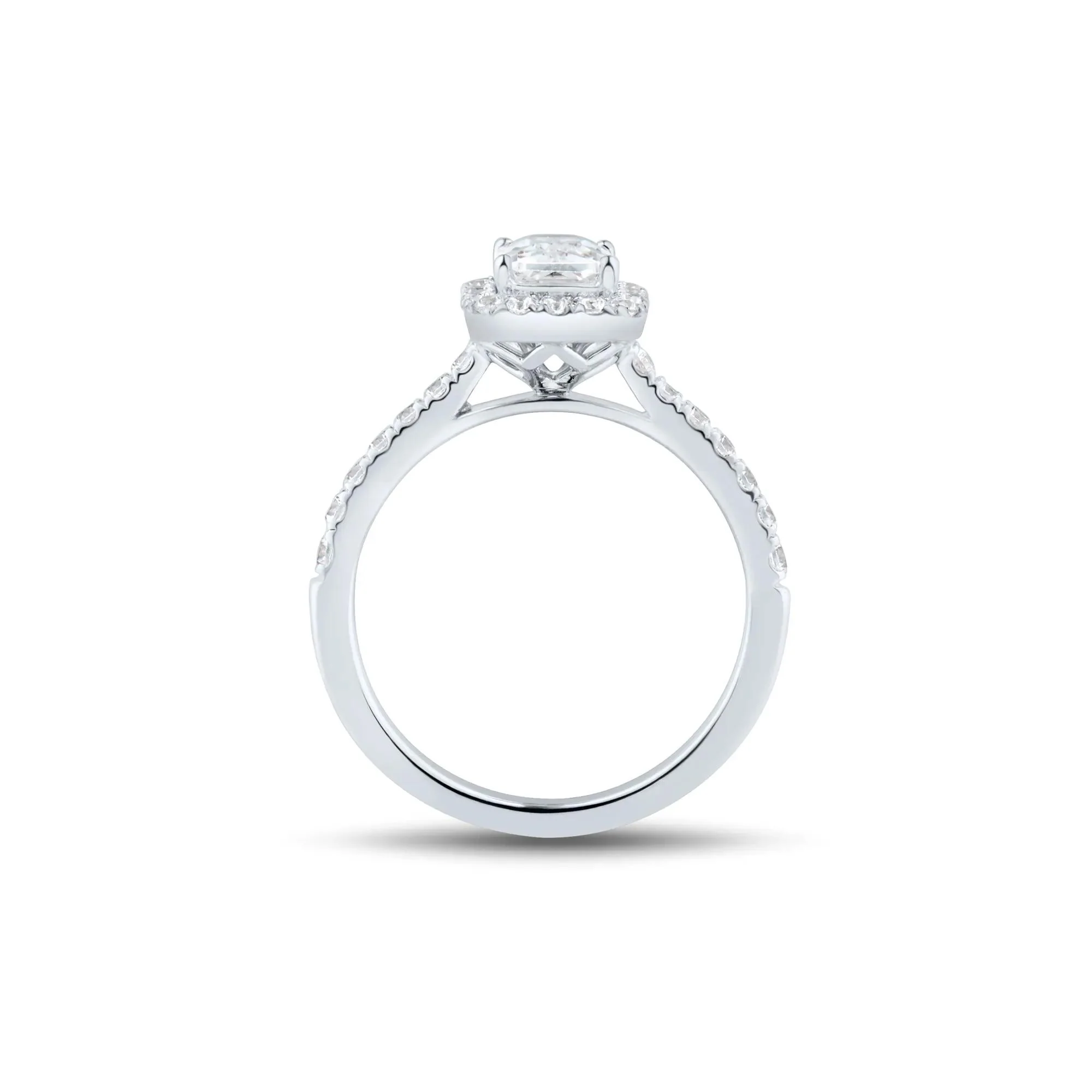 1/2 CT. Tw. Lab Grown Diamond Emerald-Cut Halo Engagement Ring 14K White Gold Round Brilliant Cut Size 5.5 1mm - Image 2