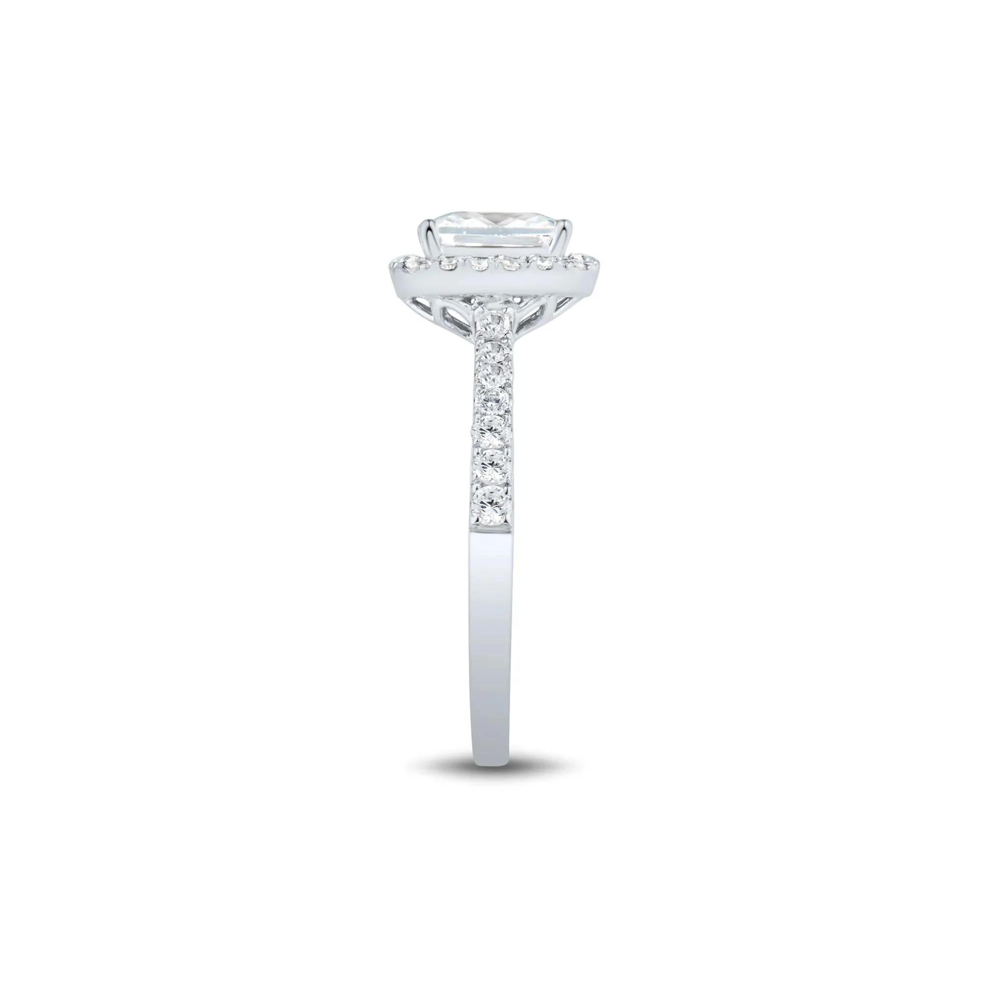 1/2 CT. Tw. Lab Grown Diamond Emerald-Cut Halo Engagement Ring 14K White Gold Round Brilliant Cut Size 8 1mm - Image 3
