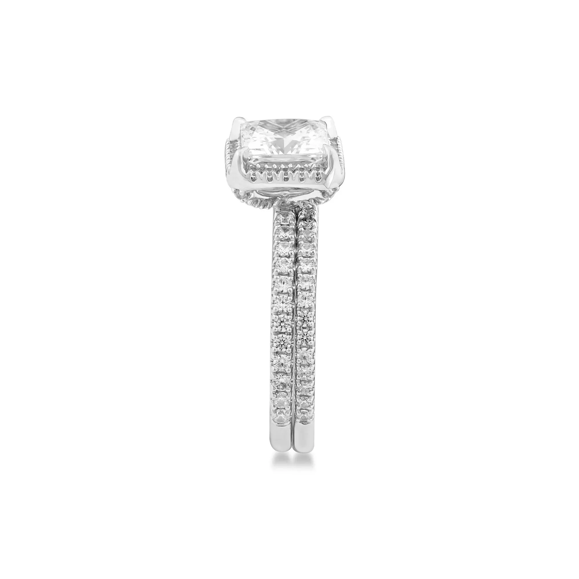 2 3/4 CT. Tw. Lab Grown Diamond Princess-Cut Halo Bridal Set 14K White Gold Ring Round Brilliant Cut Size 7 1mm - Image 3