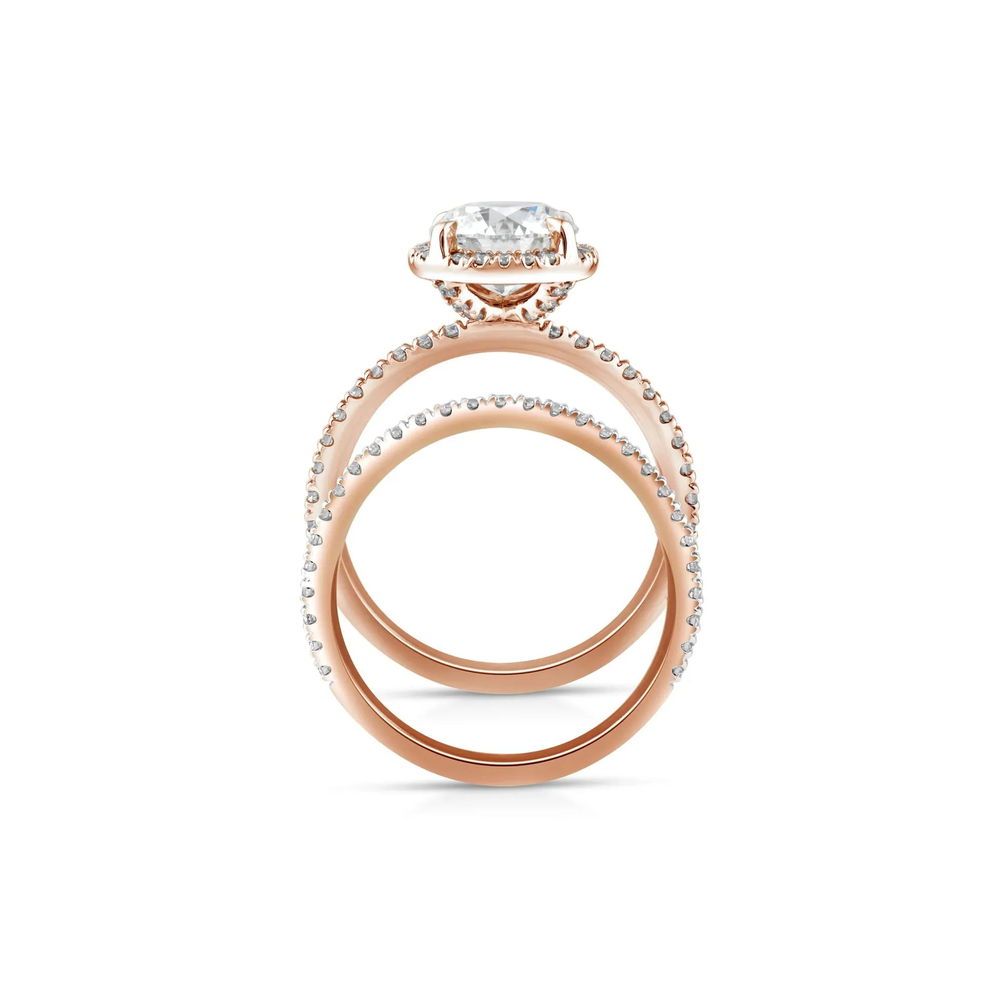 2 3/4 CT. Tw. Lab Grown Diamond Round Halo Bridal Set 14K Rose Gold Ring Round Brilliant Cut Size 8.5 10mm - Image 2