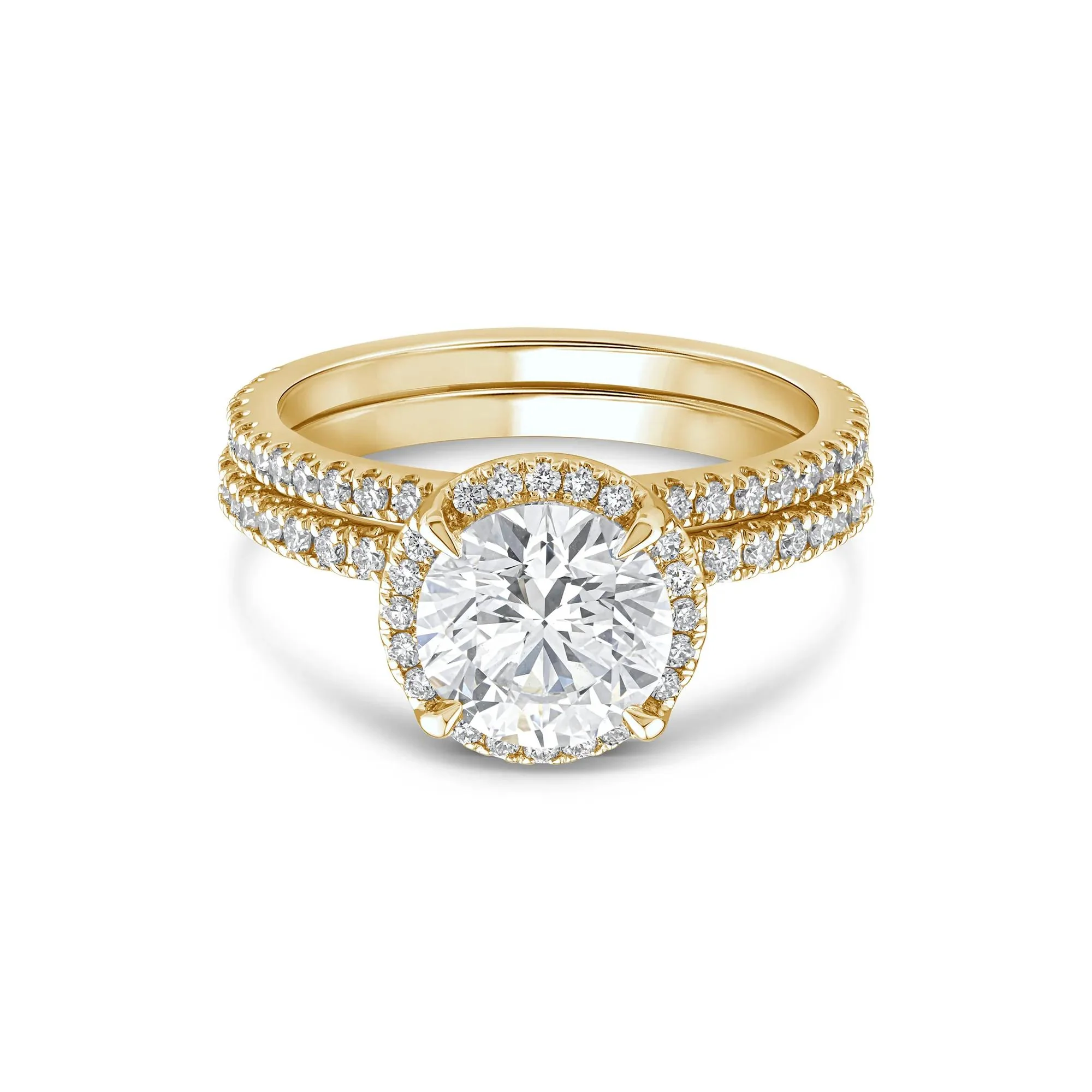 2 3/4 CT. Tw. Lab Grown Diamond Round Halo Bridal Set 14K Yellow Gold Ring Round Brilliant Cut Size 8 10mm