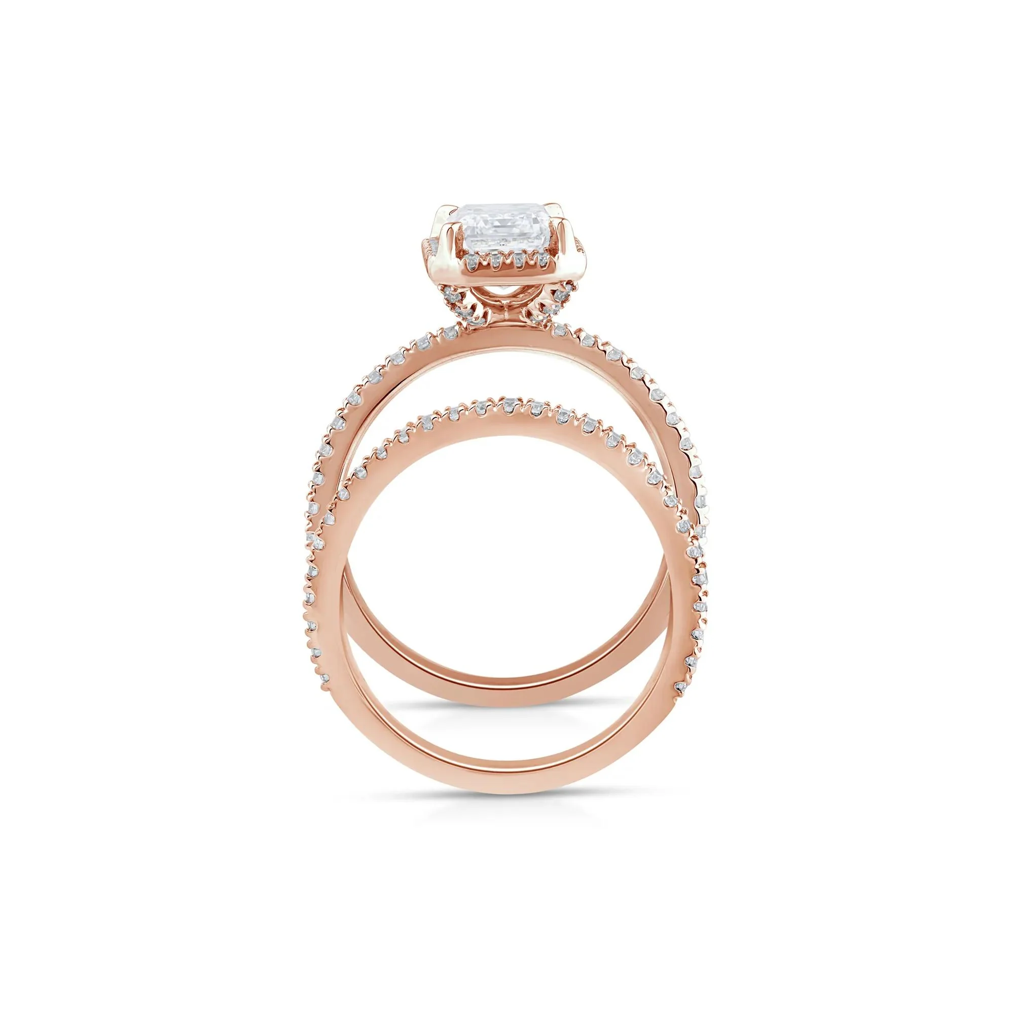 2 3/4 CT. Tw. Lab Grown Diamond Emerald-Cut Halo Bridal Set 14K Rose Gold Ring Round Brilliant Cut Size 4.5 1mm - Image 2