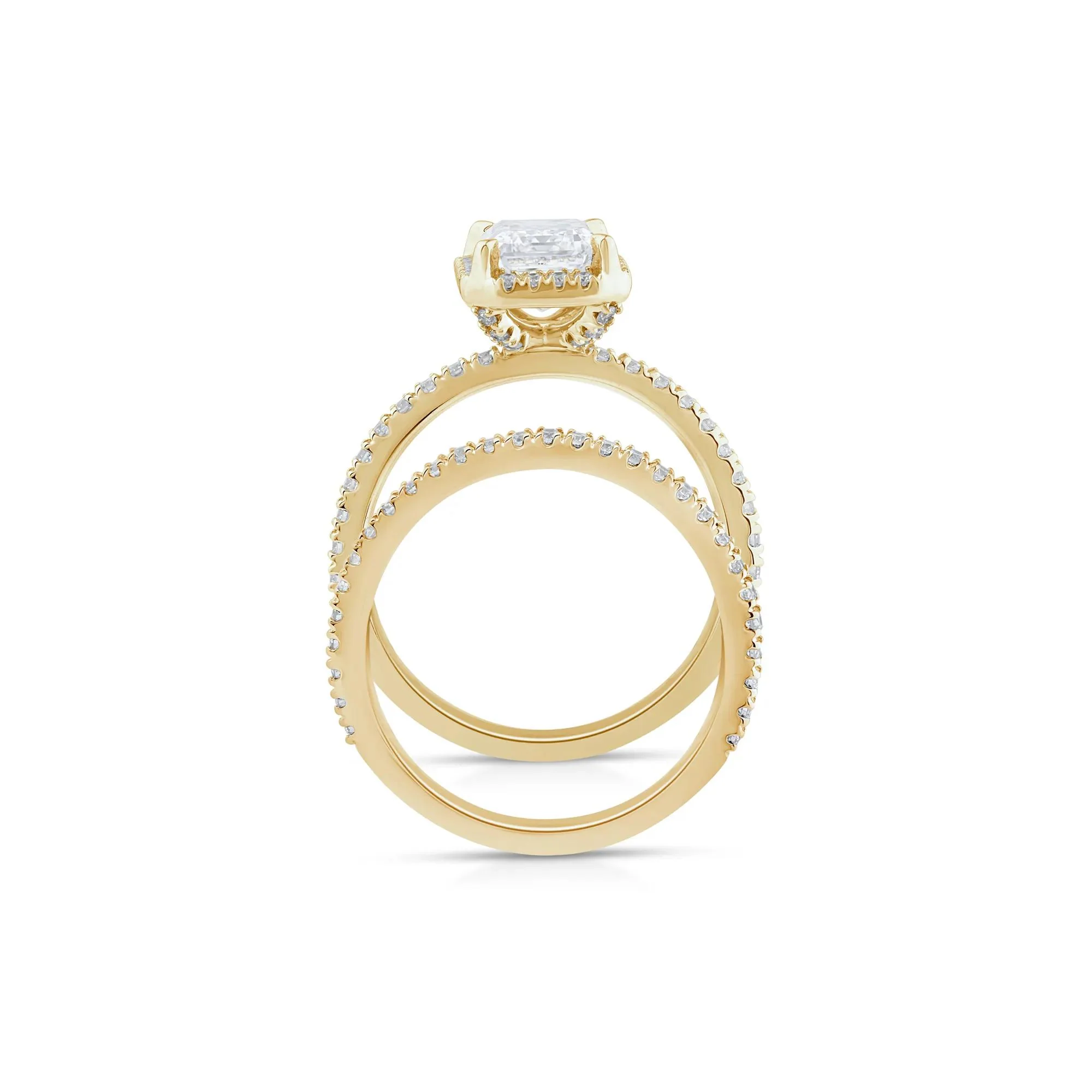 2 3/4 CT. Tw. Lab Grown Diamond Emerald-Cut Halo Bridal Set 14K Yellow Gold Ring Size 8.5 1mm - Image 2