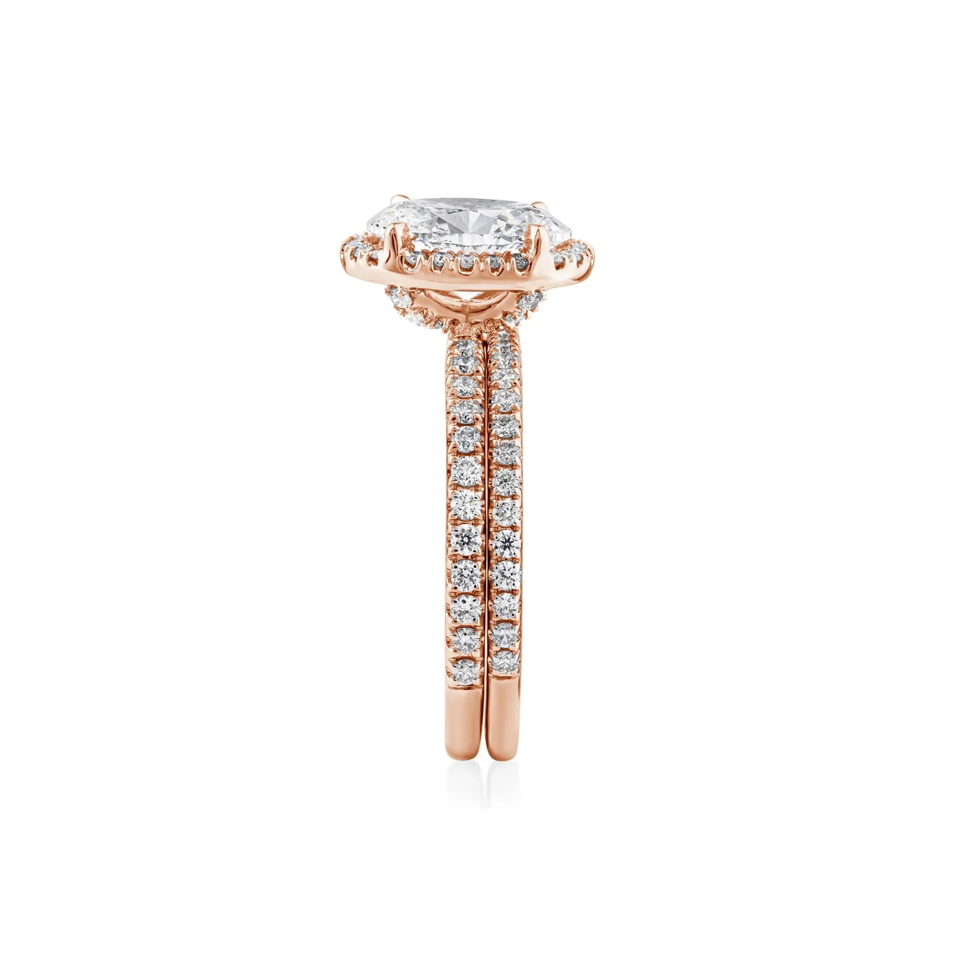 2 3/4 CT. Tw. Lab Grown Diamond Oval-Shaped Halo Bridal Set 14K Rose Gold Ring Round Brilliant Cut Size 6.5 1mm - Image 3