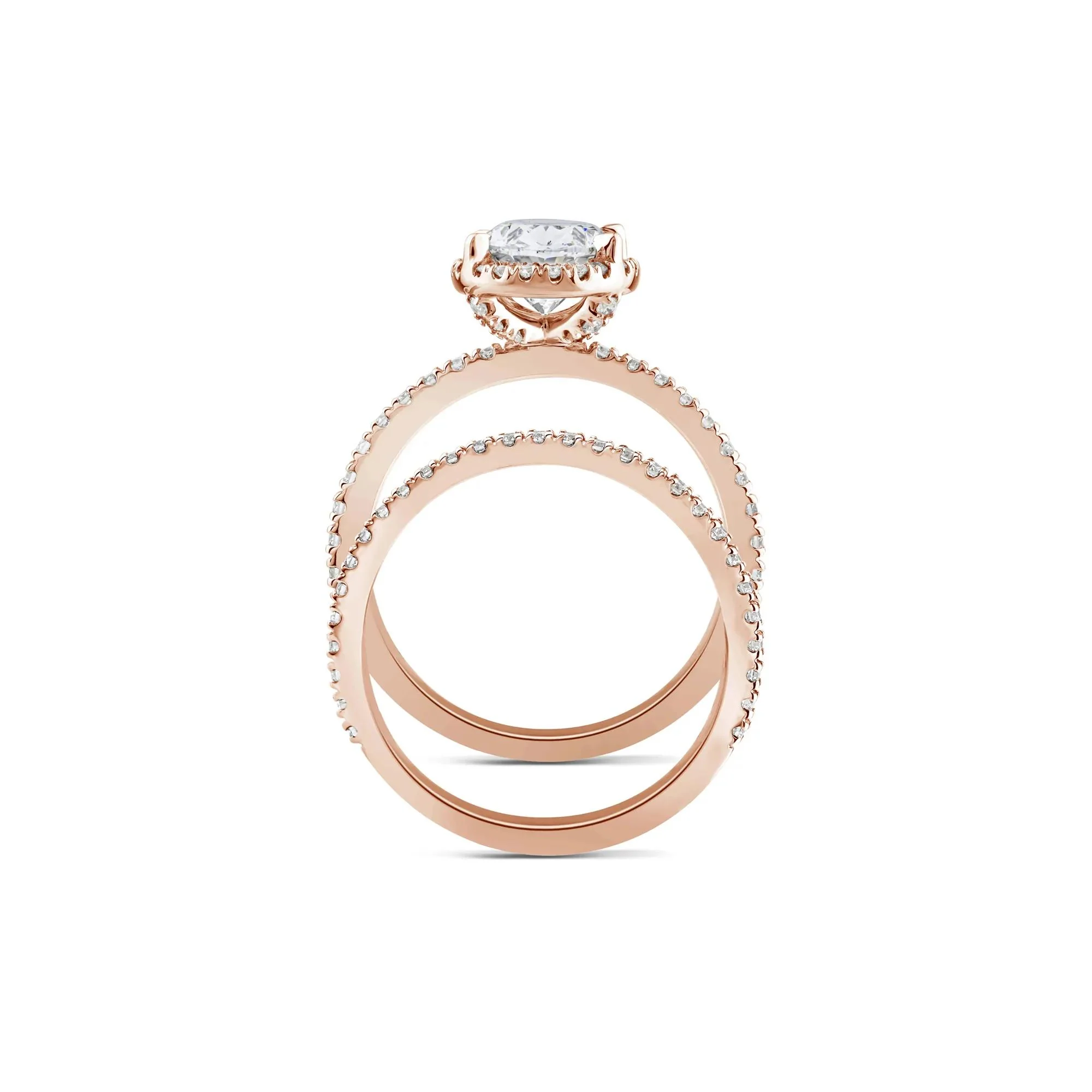 2 3/4 CT. Tw. Lab Grown Diamond Oval-Shaped Halo Bridal Set 14K Rose Gold Ring Round Brilliant Cut Size 7 1mm - Image 2