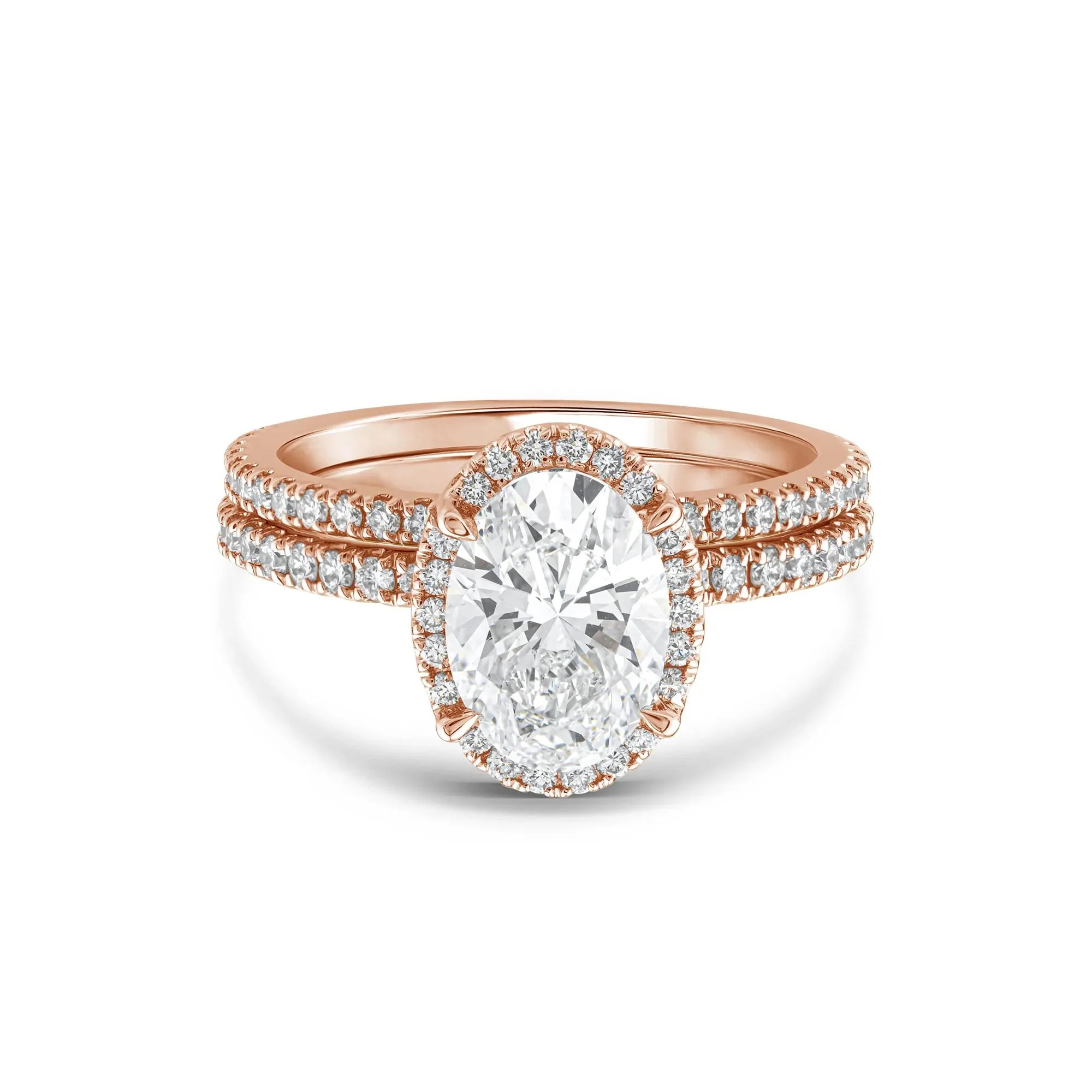 2 3/4 CT. Tw. Lab Grown Diamond Oval-Shaped Halo Bridal Set 14K Rose Gold Ring Round Brilliant Cut Size 9 1mm