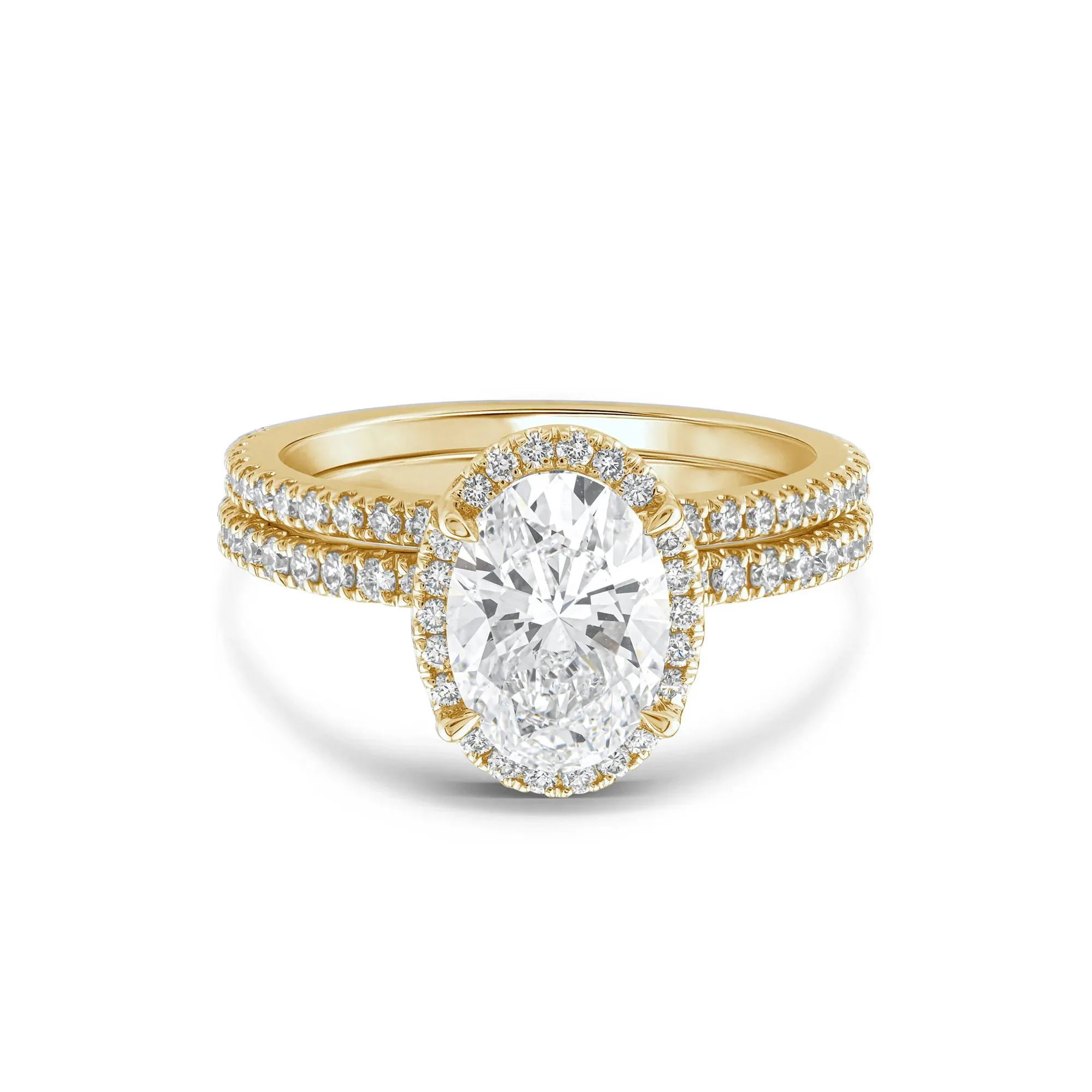 2 3/4 CT. Tw. Lab Grown Diamond Oval-Shaped Halo Bridal Set 14K Yellow Gold Ring Round Brilliant Cut Size 6 1mm