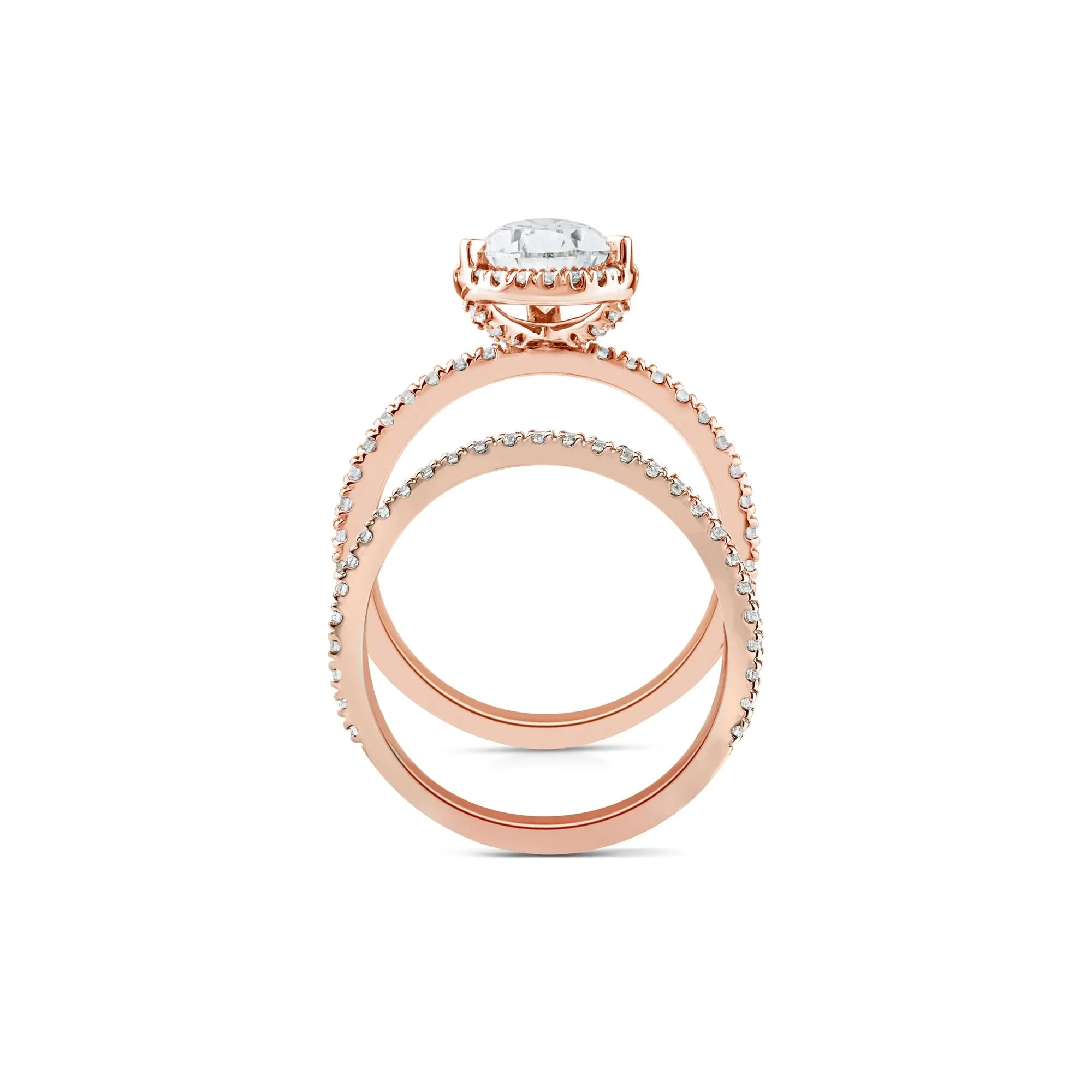 2 3/4 CT. Tw. Lab Grown Diamond Pear-Shaped Halo Bridal Set 14K Rose Gold Ring Round Brilliant Cut Size 5 1mm - Image 2