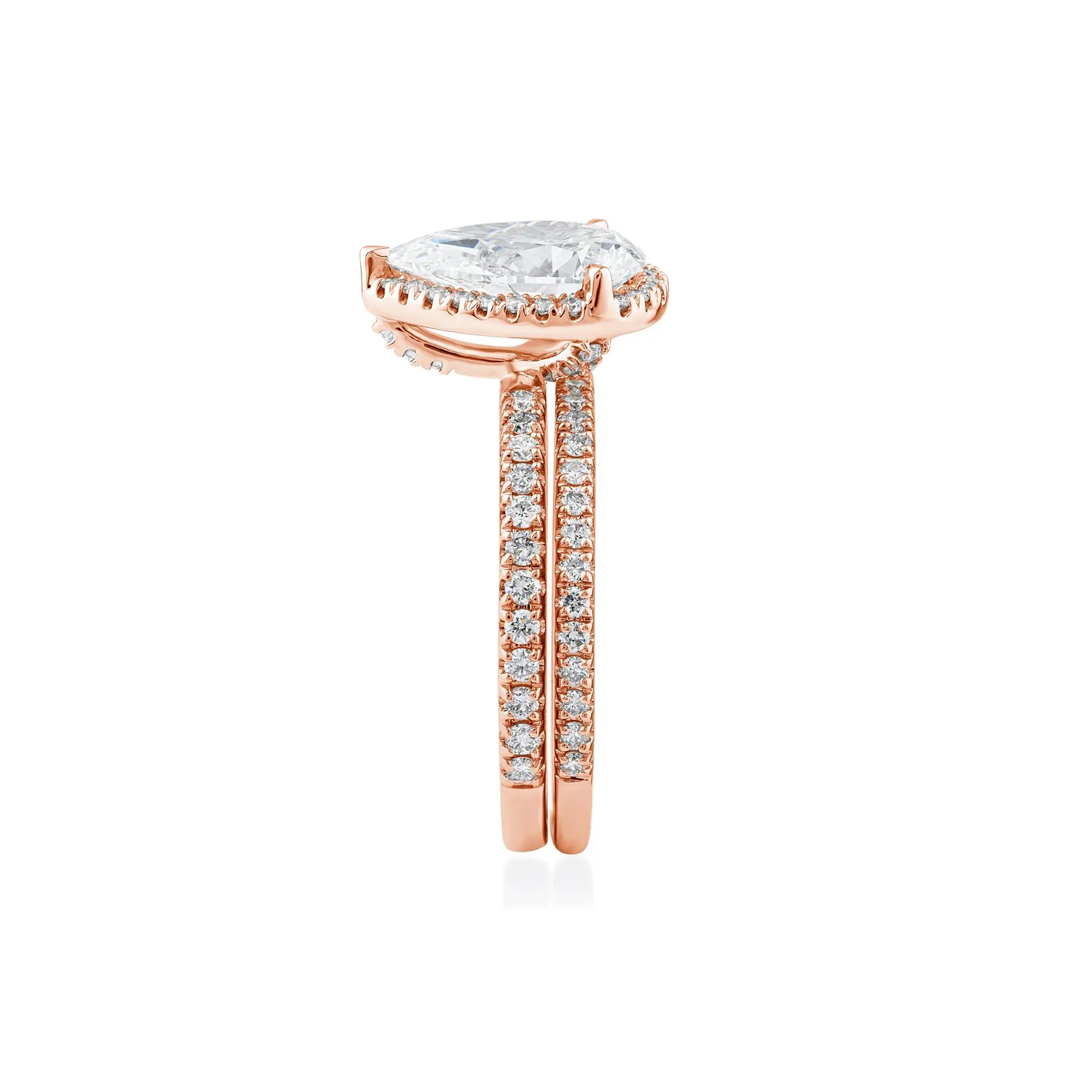 2 3/4 CT. Tw. Lab Grown Diamond Pear-Shaped Halo Bridal Set 14K Rose Gold Ring Round Brilliant Cut Size 5 1mm - Image 3