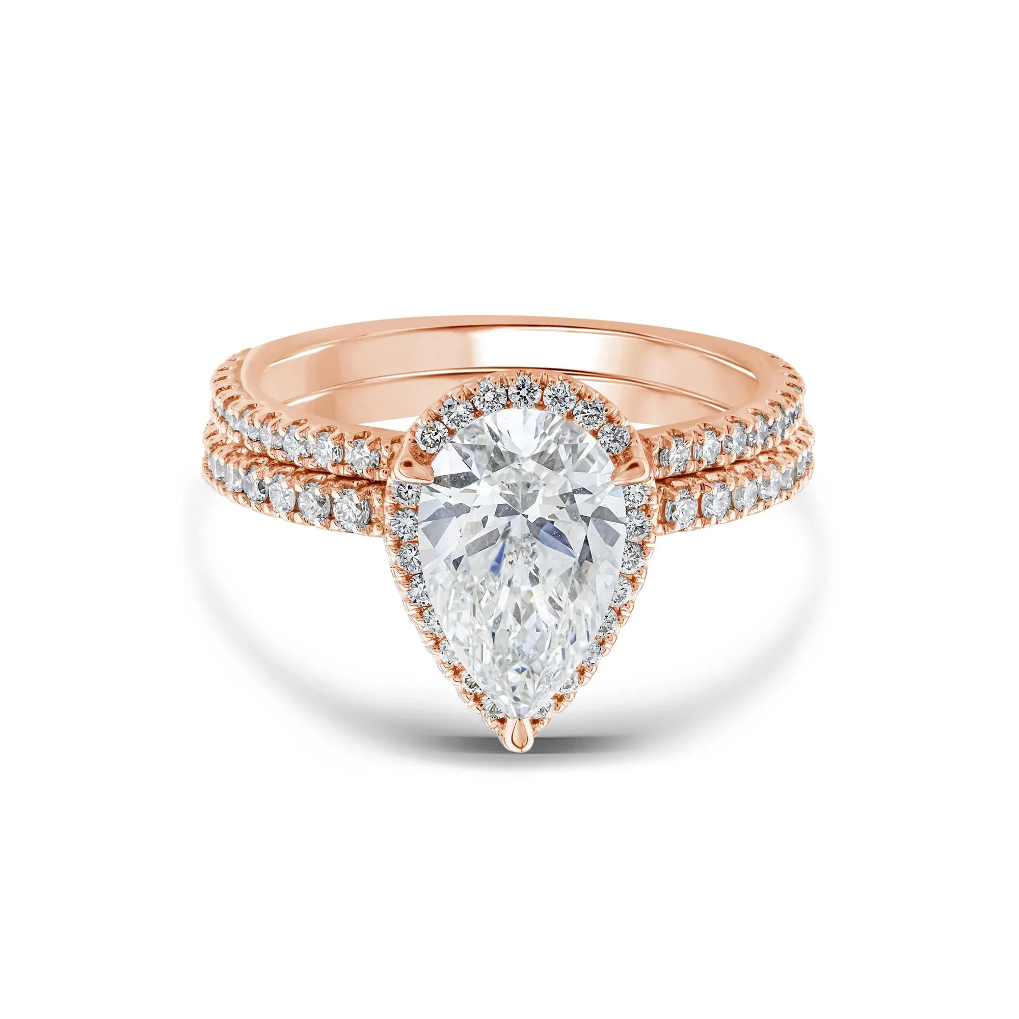 2 3/4 CT. Tw. Lab Grown Diamond Pear-Shaped Halo Bridal Set 14K Rose Gold Ring Round Brilliant Cut Size 5.5 1mm
