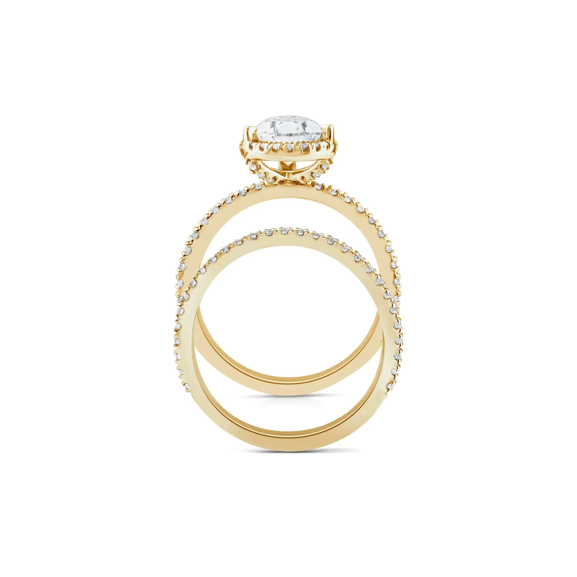 2 3/4 CT. Tw. Lab Grown Diamond Pear-Shaped Halo Bridal Set 14K Yellow Gold Ring Round Brilliant Cut Size 6 1mm - Image 2