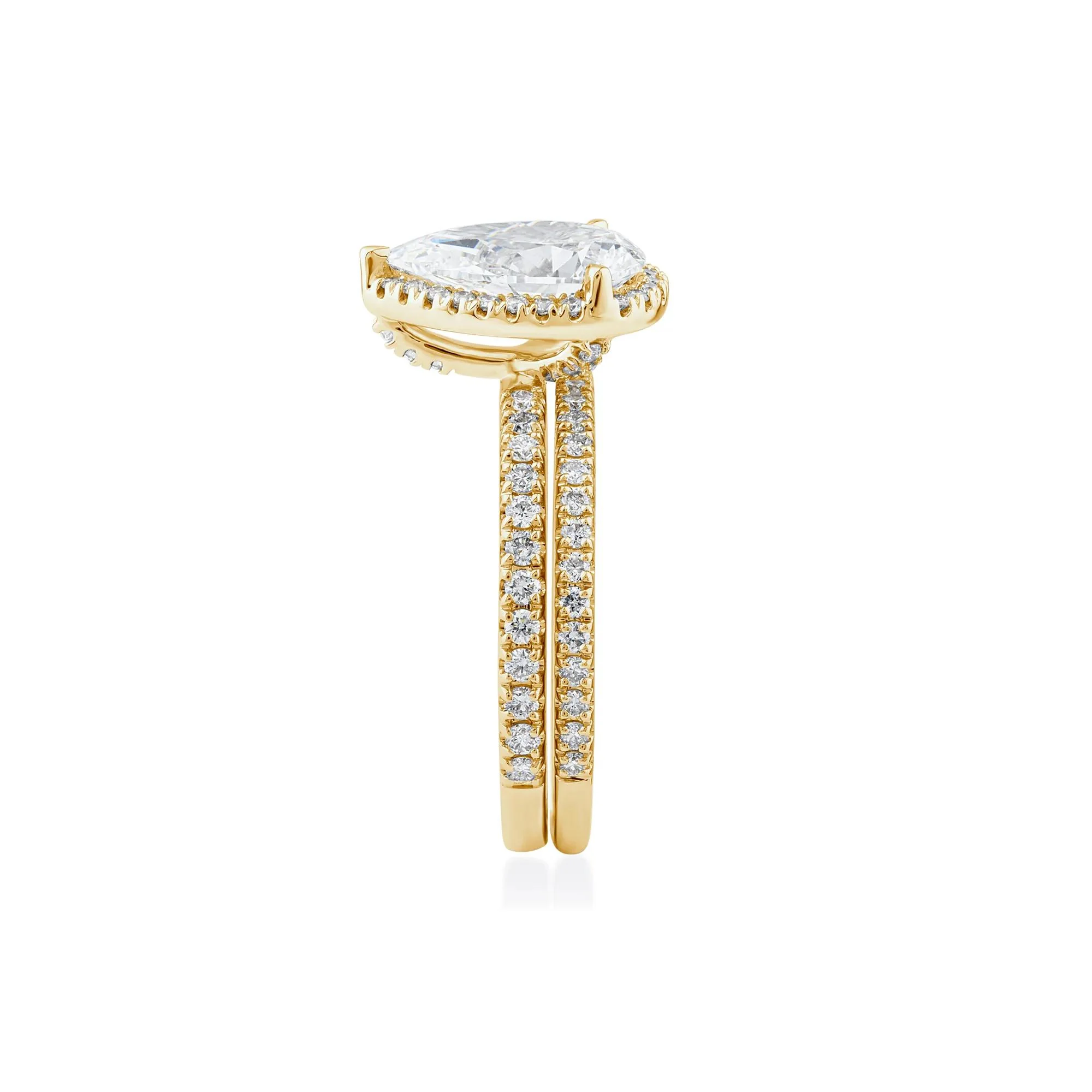 2 3/4 CT. Tw. Lab Grown Diamond Pear-Shaped Halo Bridal Set 14K Yellow Gold Ring Round Brilliant Cut Size 7 1mm - Image 3