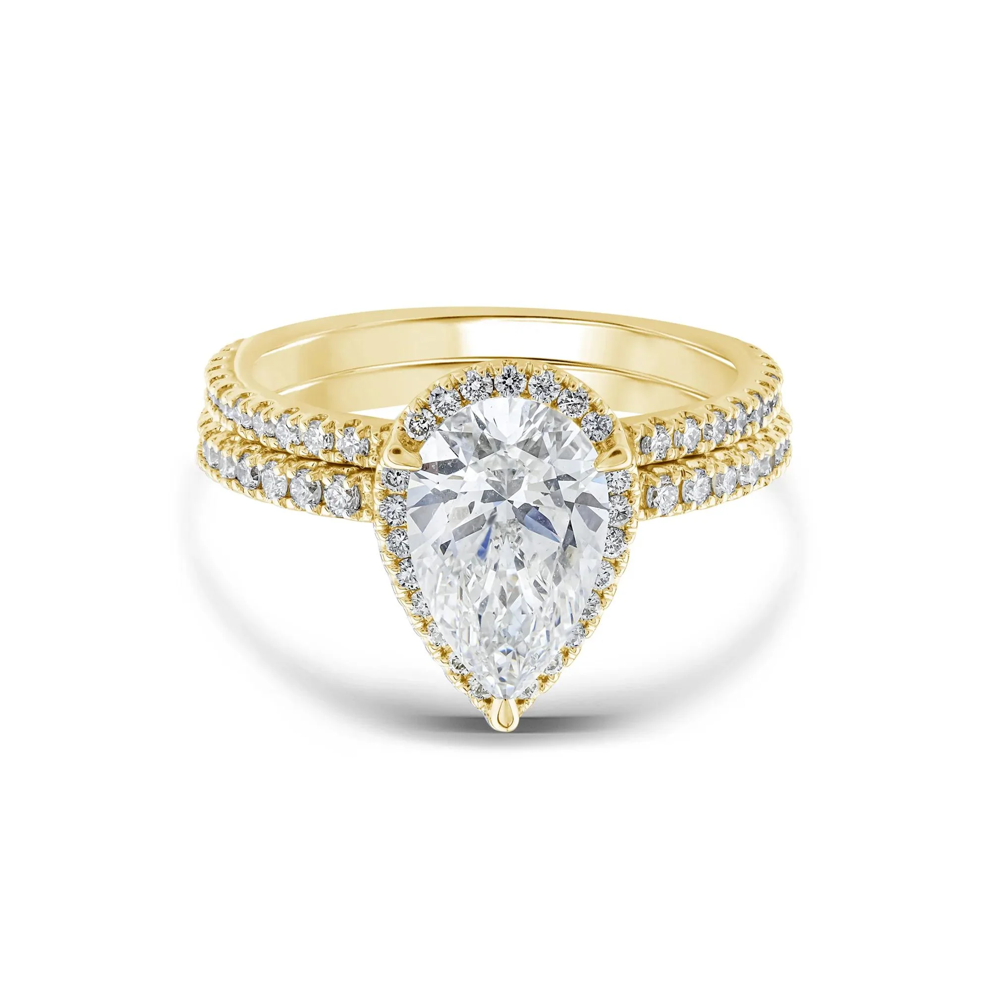 2 3/4 CT. Tw. Lab Grown Diamond Pear-Shaped Halo Bridal Set 14K Yellow Gold Ring Round Brilliant Cut Size 9 1mm