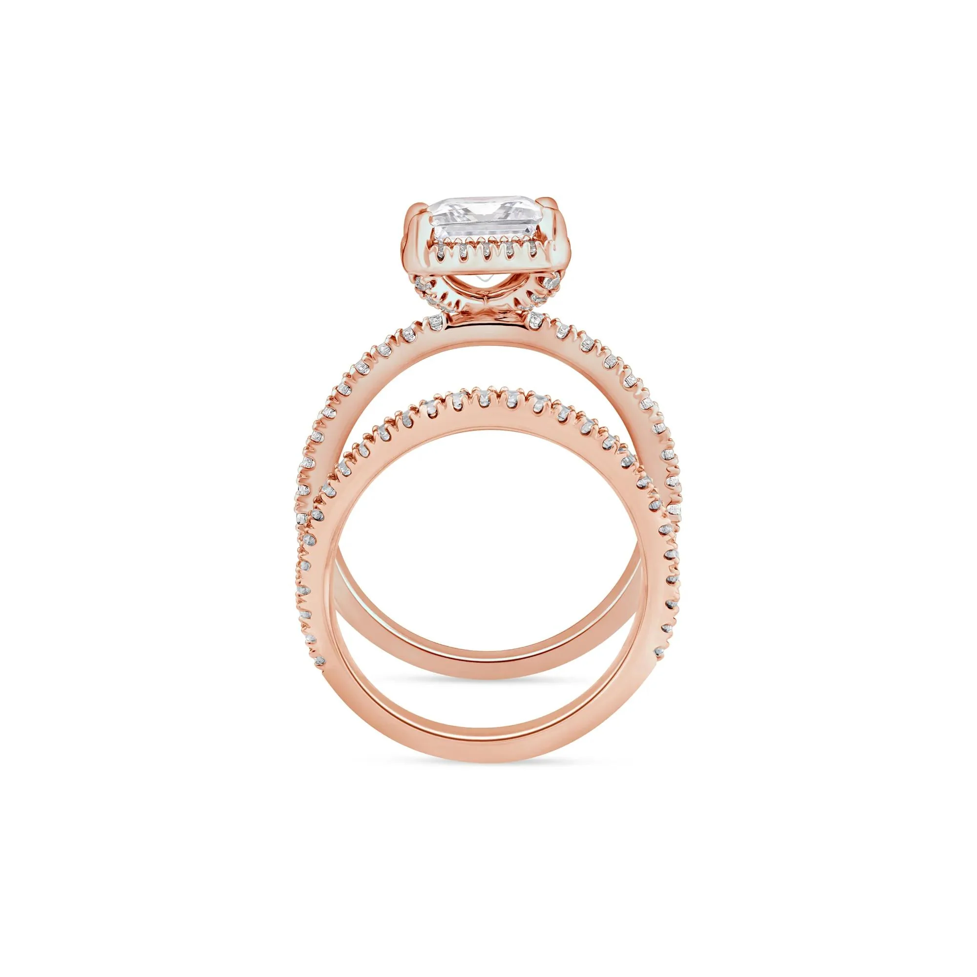 2 3/4 CT. Tw. Lab Grown Diamond Princess-Cut Halo Bridal Set 14K Rose Gold Ring Round Brilliant Cut Size 5 1mm - Image 2