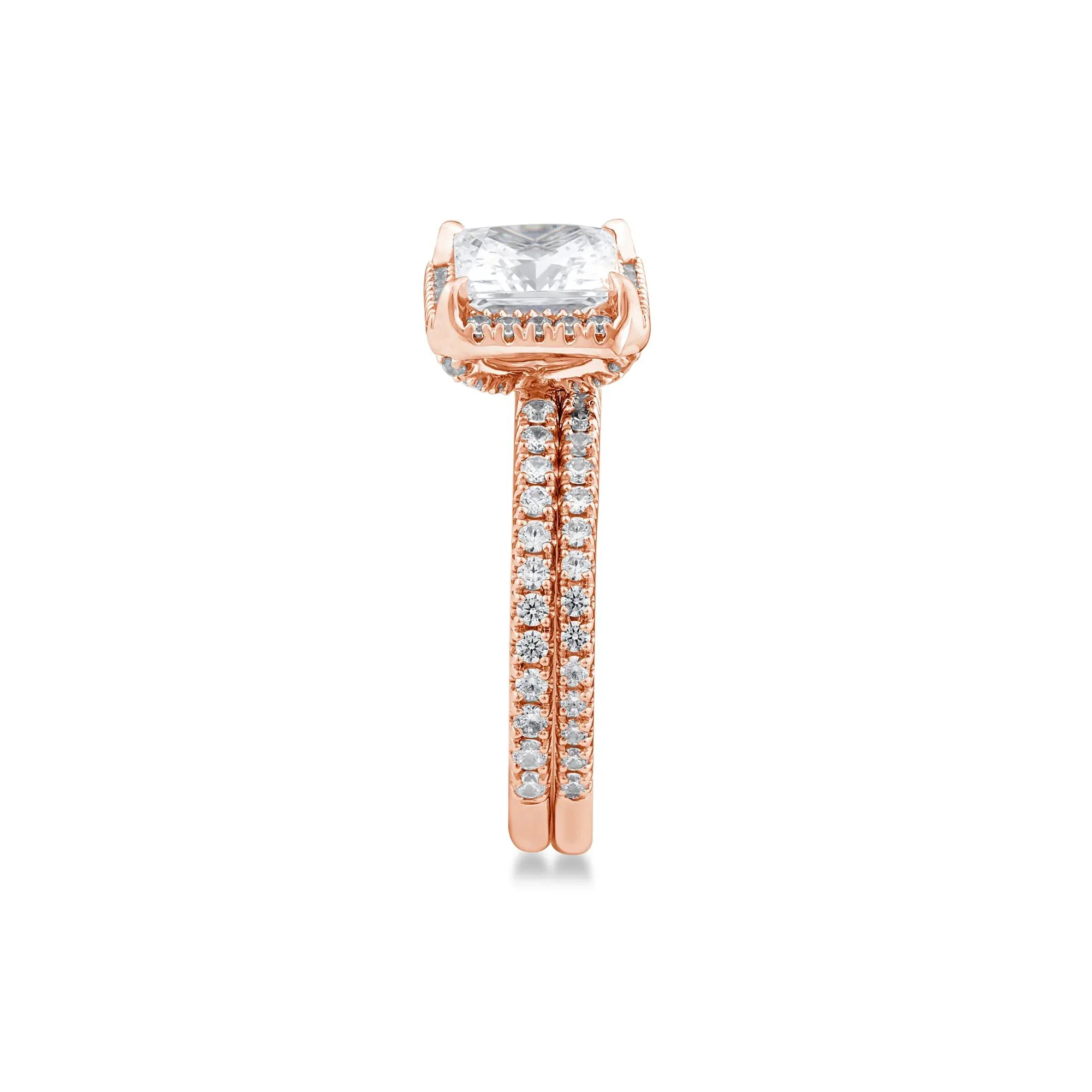 2 3/4 CT. Tw. Lab Grown Diamond Princess-Cut Halo Bridal Set 14K Rose Gold Ring Round Brilliant Cut Size 7.5 1mm - Image 3