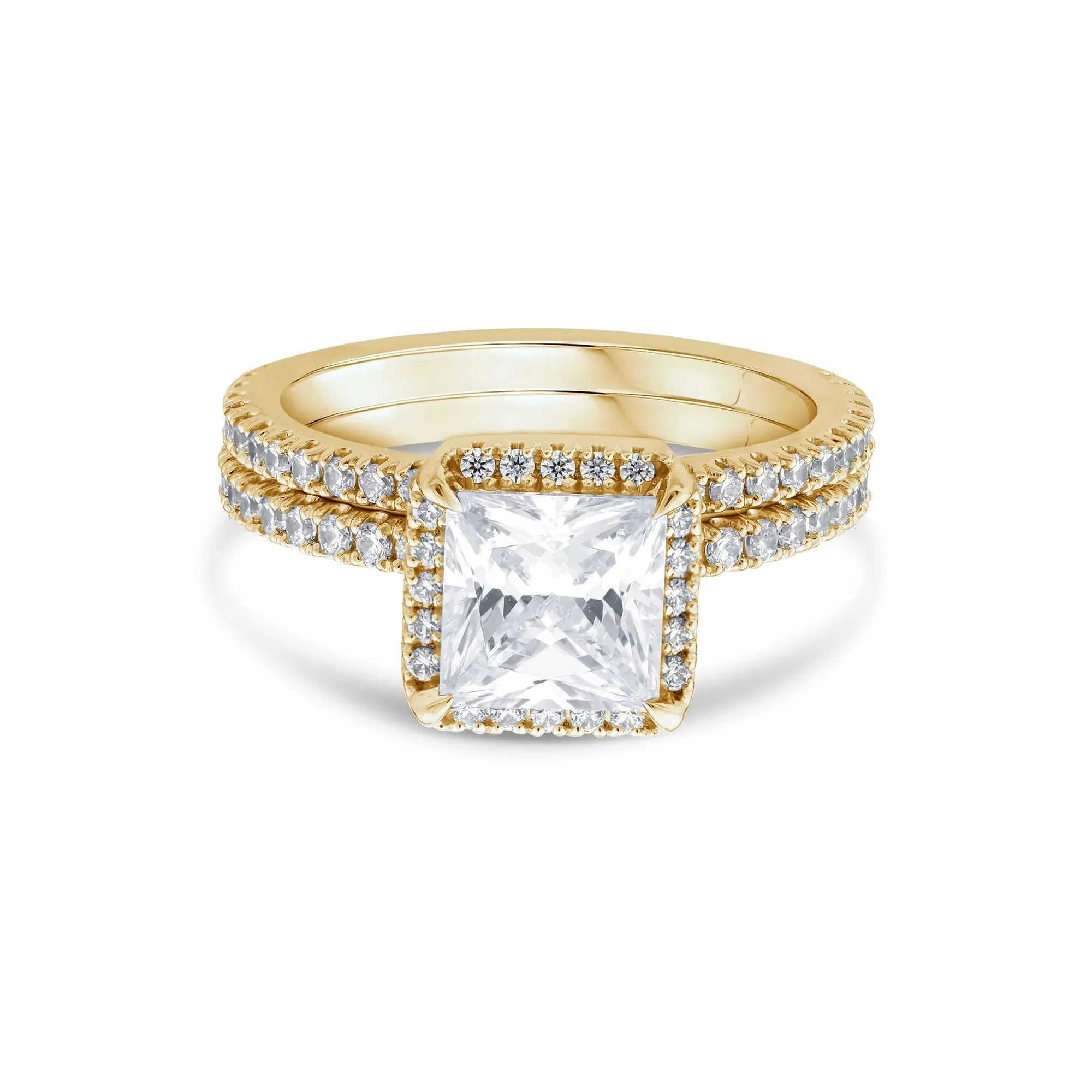 2 3/4 CT. Tw. Lab Grown Diamond Princess-Cut Halo Bridal Set 14K Yellow Gold Ring Size 4.5 1mm