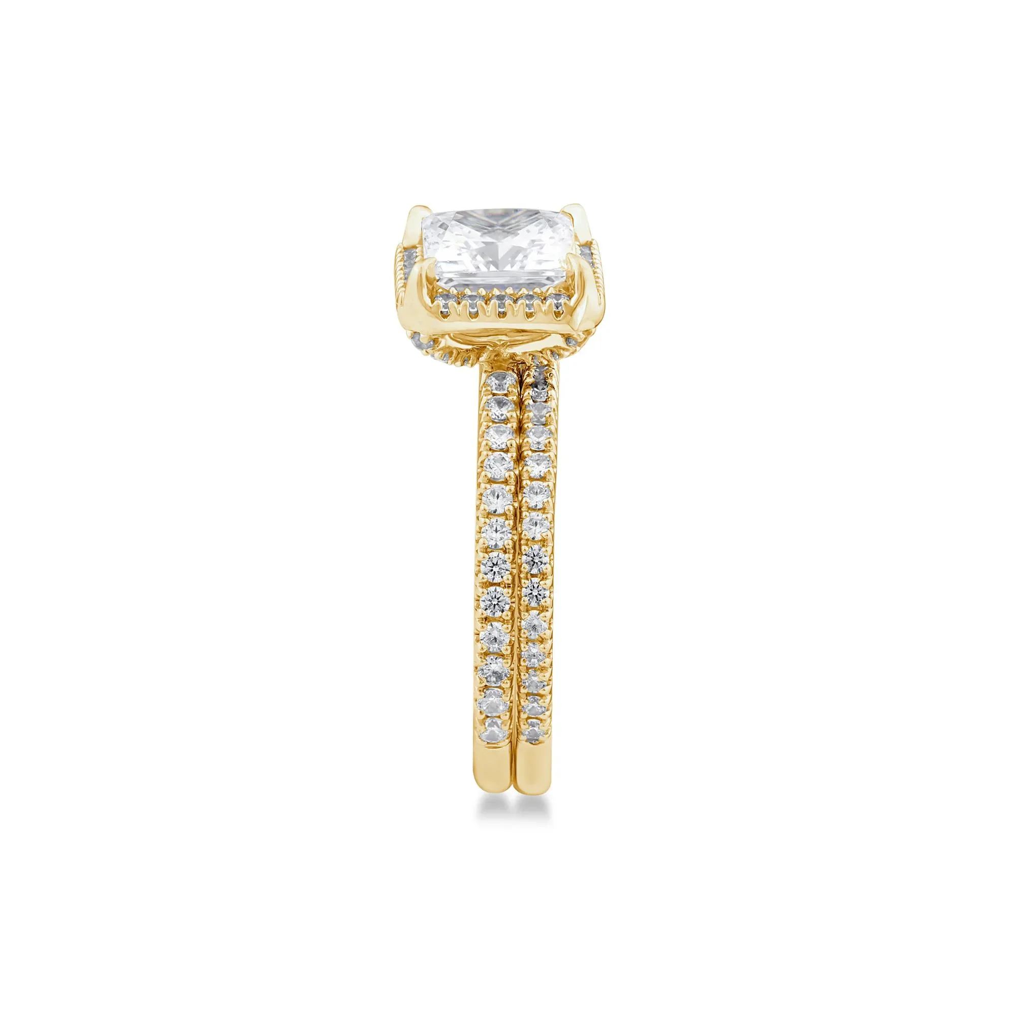 2 3/4 CT. Tw. Lab Grown Diamond Princess-Cut Halo Bridal Set 14K Yellow Gold Ring Round Brilliant Cut Size 8 1mm - Image 3
