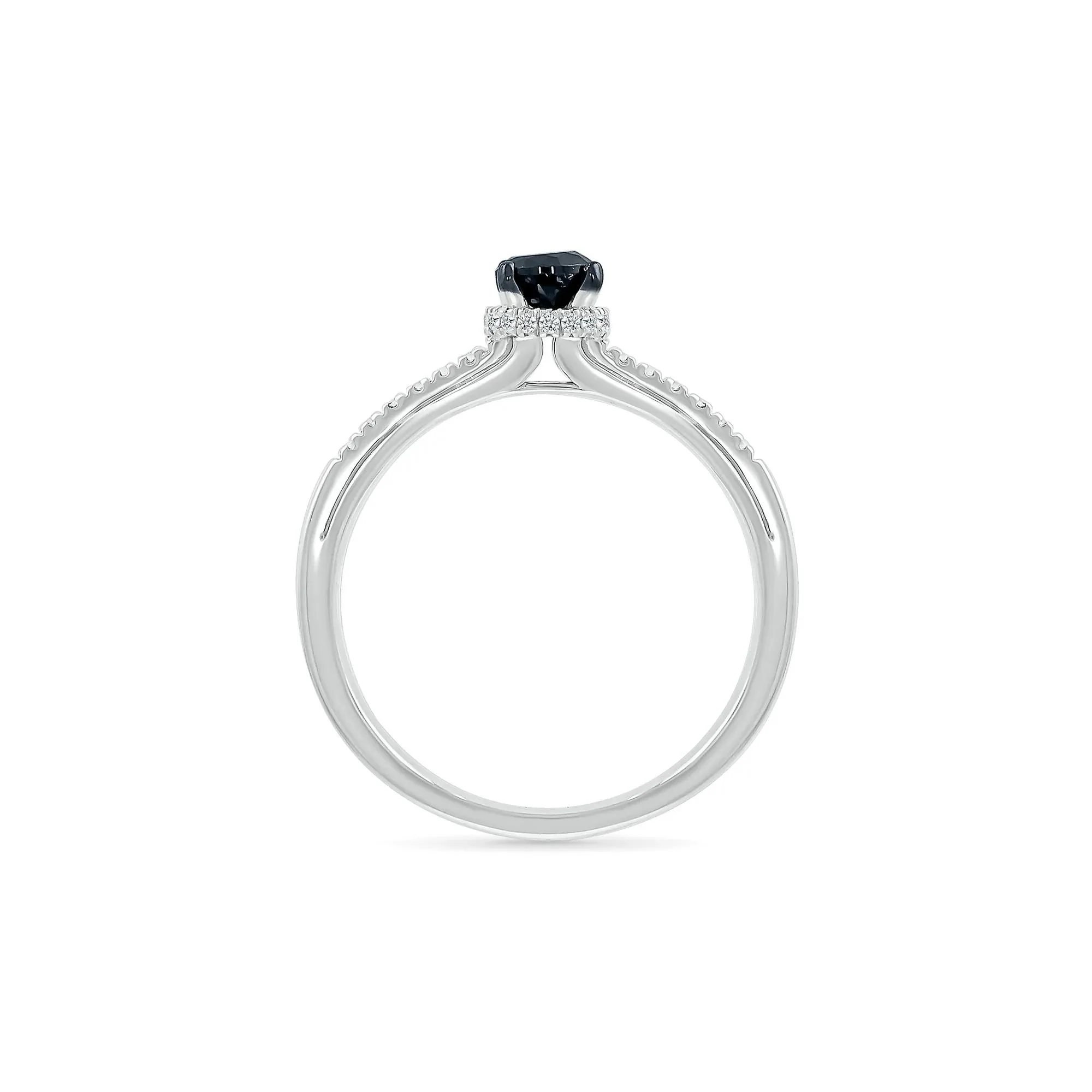 3/8 CT. Tw. Black and White Diamond Hidden Halo Ring 10K White Gold Round Brilliant Cut Size 5.5 - Image 2