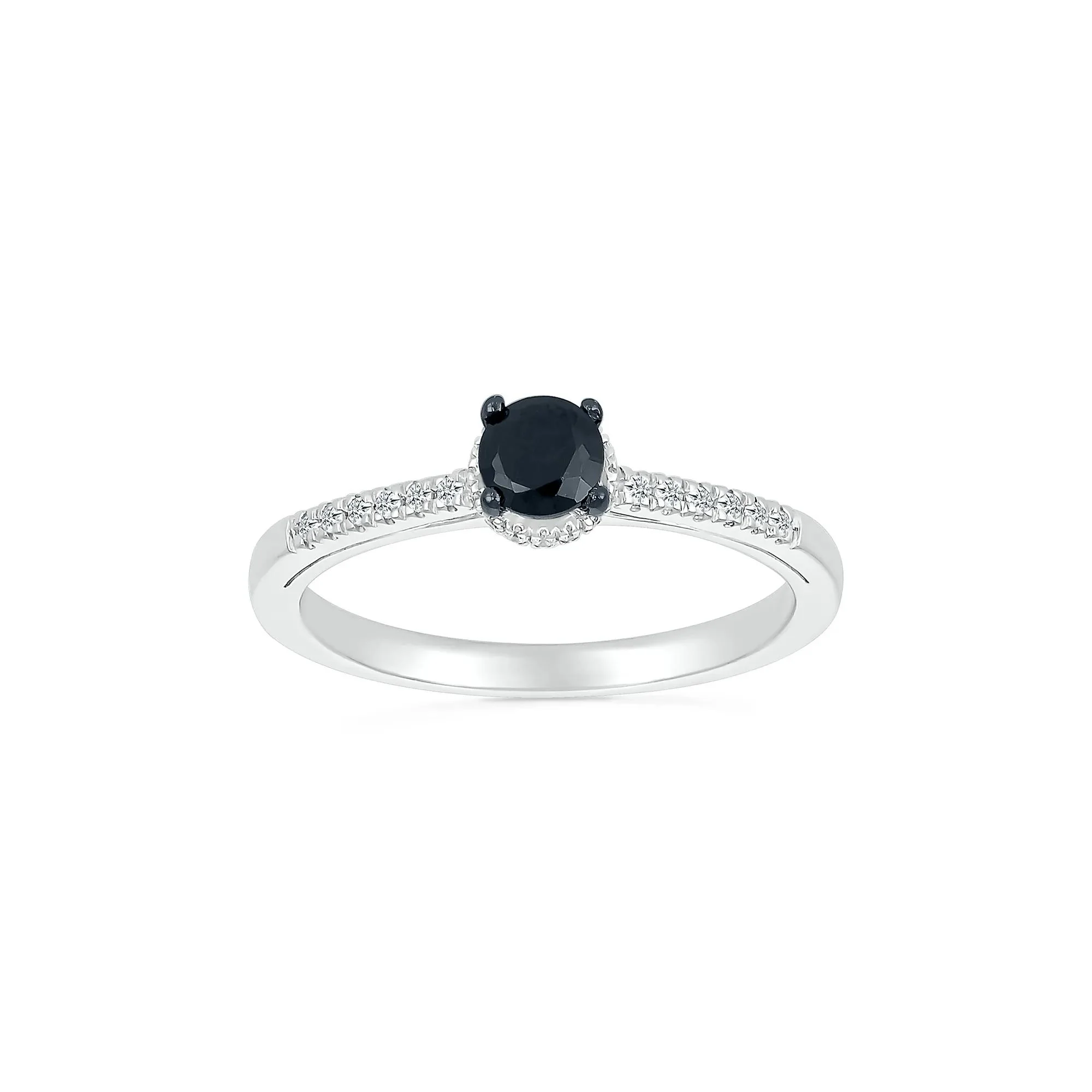 3/8 CT. Tw. Black and White Diamond Hidden Halo Ring 10K White Gold Round Brilliant Cut Size 7
