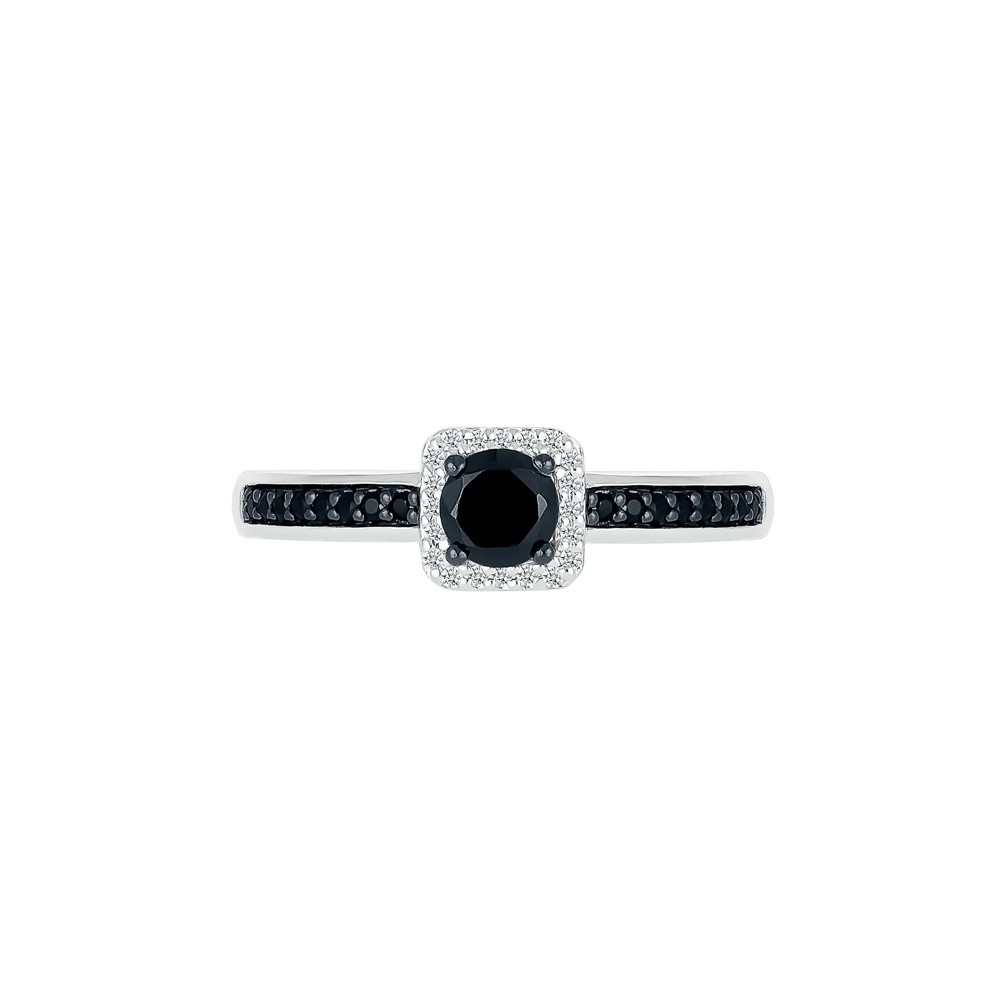 1/2 CT. Tw. Black and White Diamond Halo Ring 10K White Gold Size 6 - Image 4