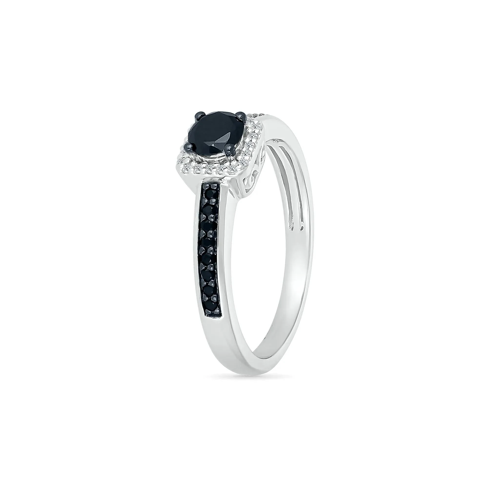 1/2 CT. Tw. Black and White Diamond Halo Ring 10K White Gold Size 6 - Image 5