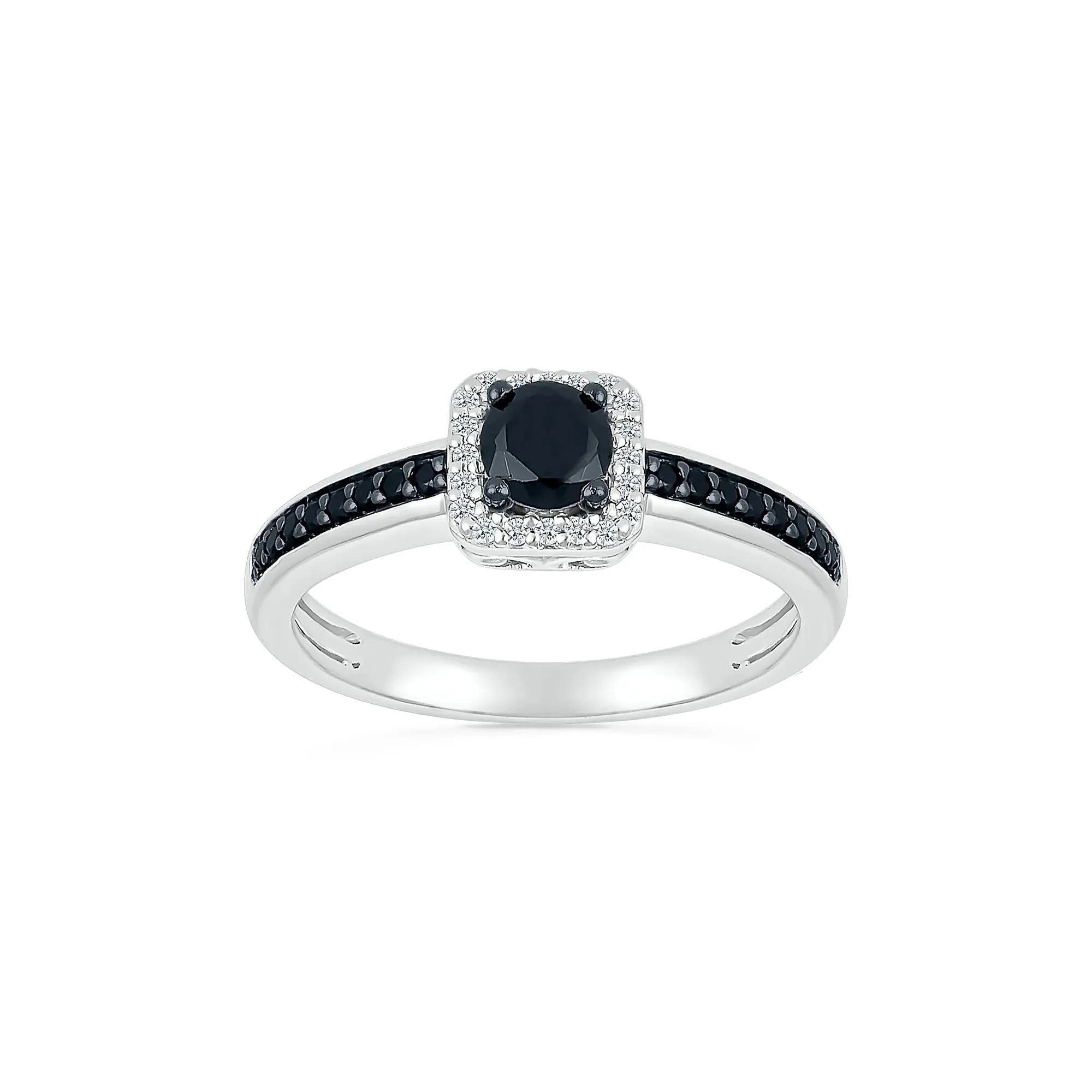 1/2 CT. Tw. Black and White Diamond Halo Ring 10K White Gold Size 8