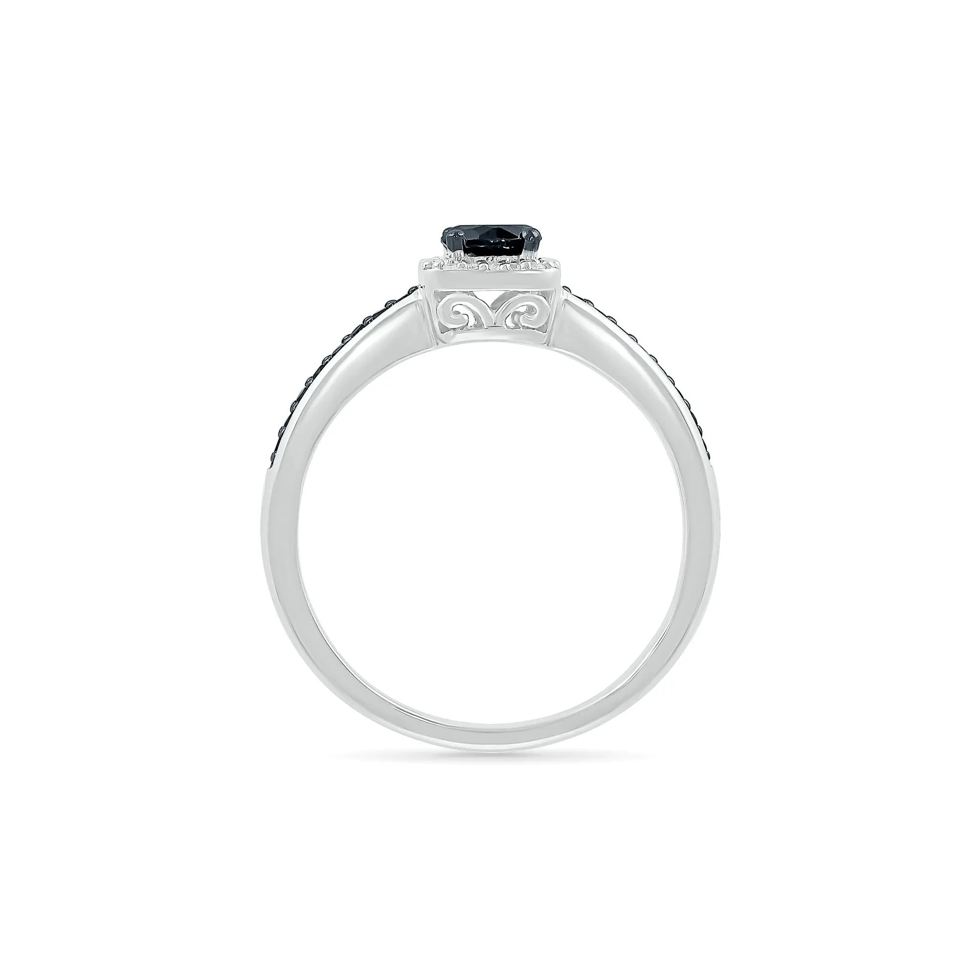 1/2 CT. Tw. Black and White Diamond Halo Ring 10K White Gold Size 8.5 - Image 2