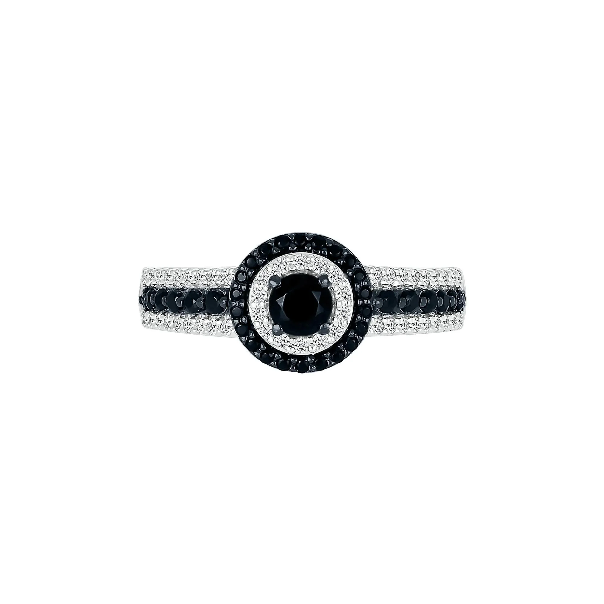 3/4 CT. Tw. Black and White Diamond Double Halo Ring 10K White Gold Size 5.5 - Image 5