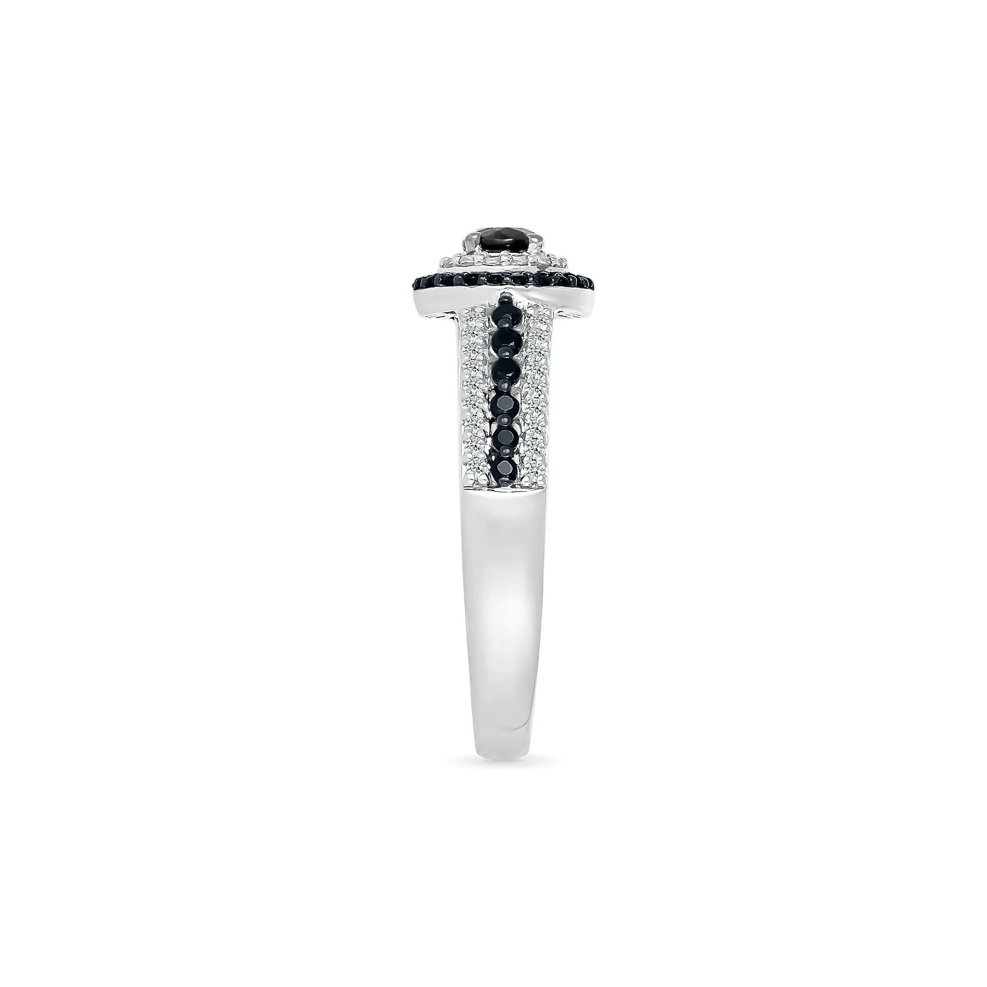 3/4 CT. Tw. Black and White Diamond Double Halo Ring 10K White Gold Size 6.5 - Image 3