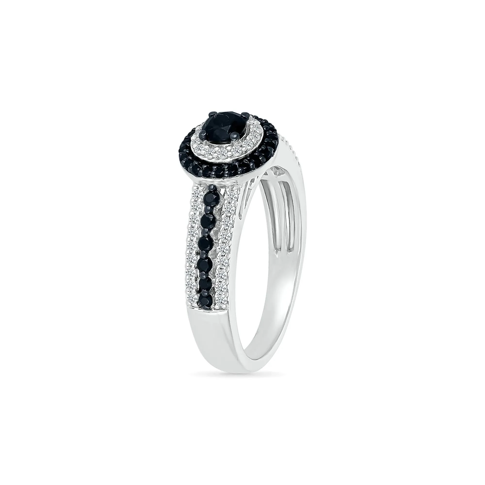 3/4 CT. Tw. Black and White Diamond Double Halo Ring 10K White Gold Size 8 - Image 4