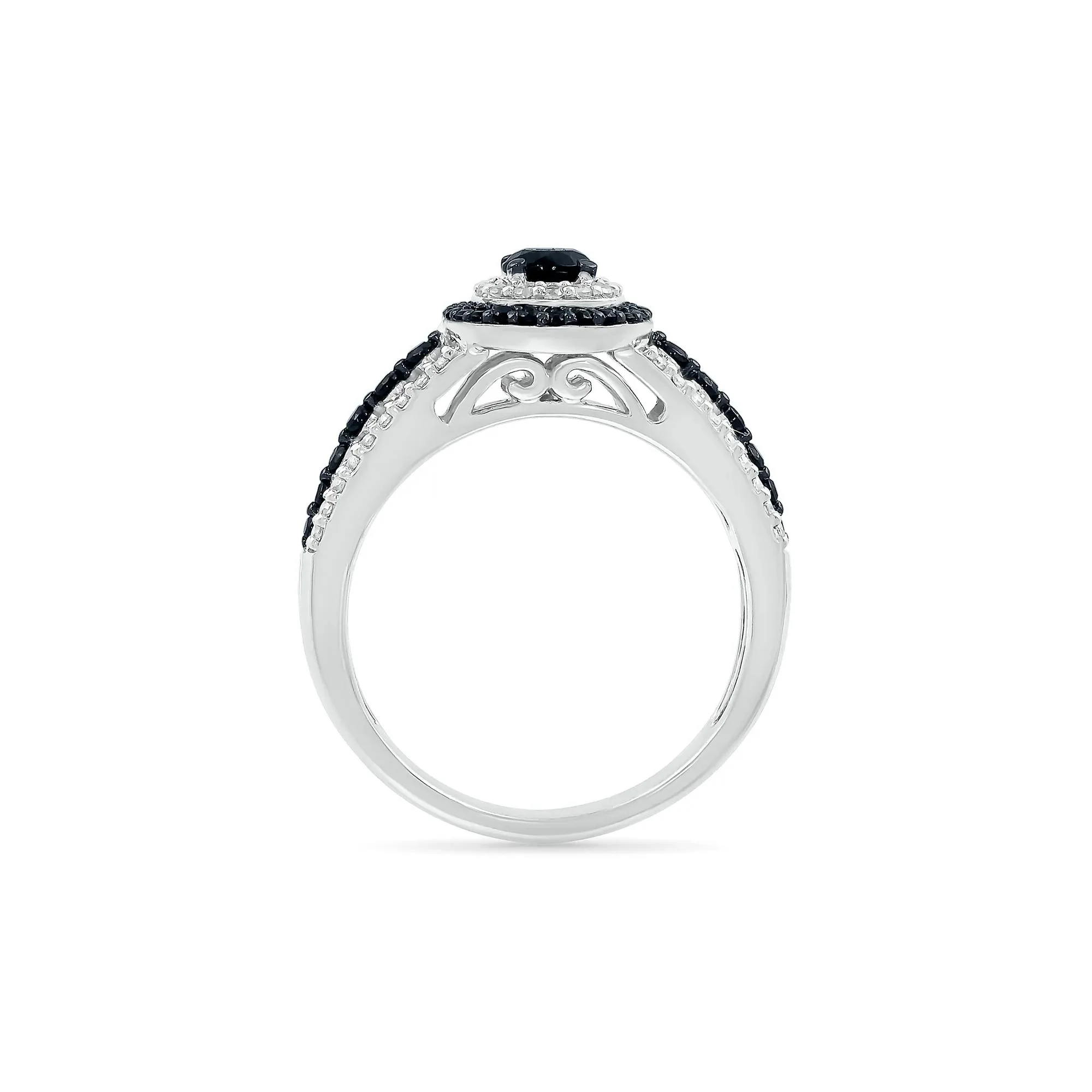 3/4 CT. Tw. Black and White Diamond Double Halo Ring 10K White Gold Size 8.5 - Image 2