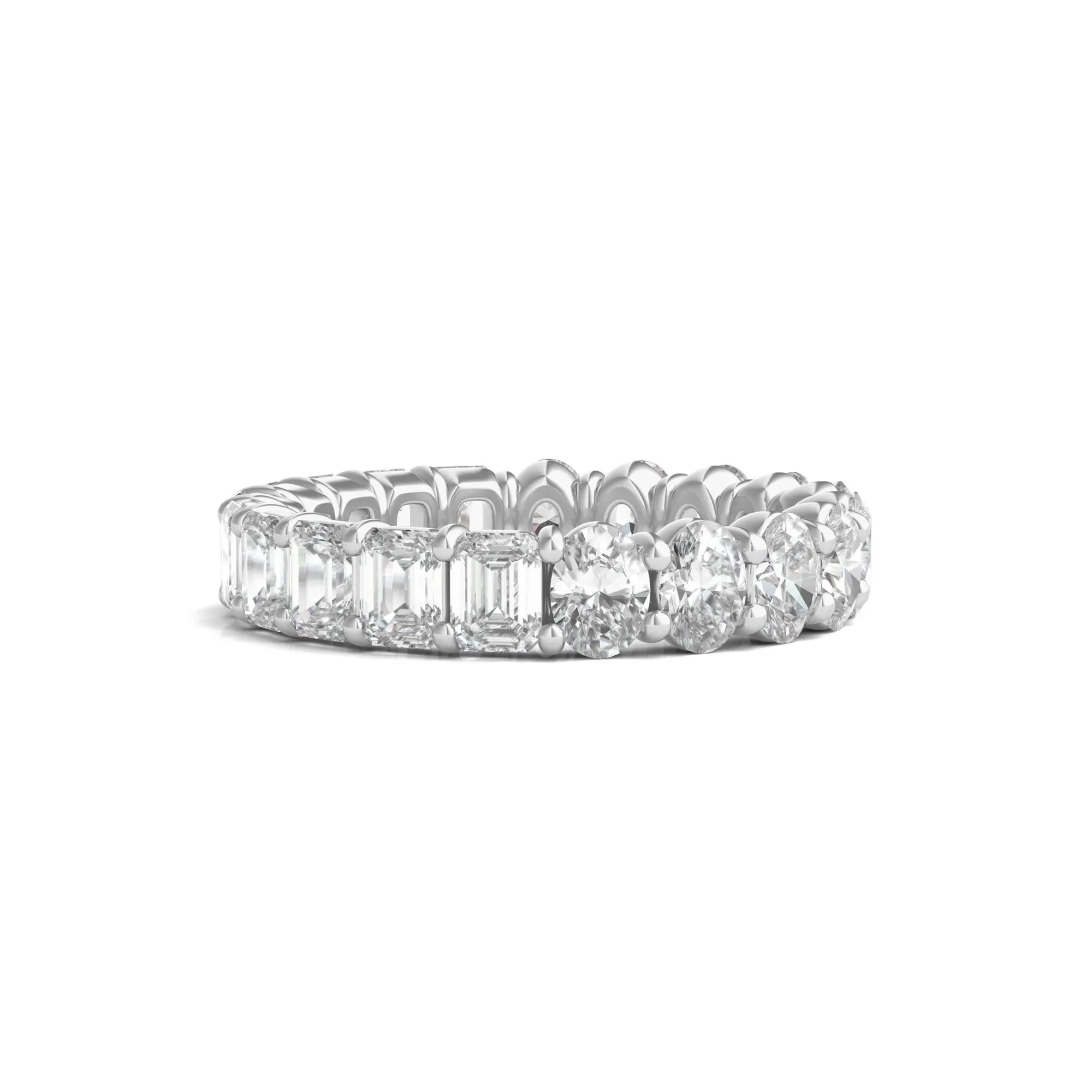 4 CT. Tw. Oval and Emerald-Cut Lab Grown Diamond Eternity Band Ring 14K White Gold Size 4.5