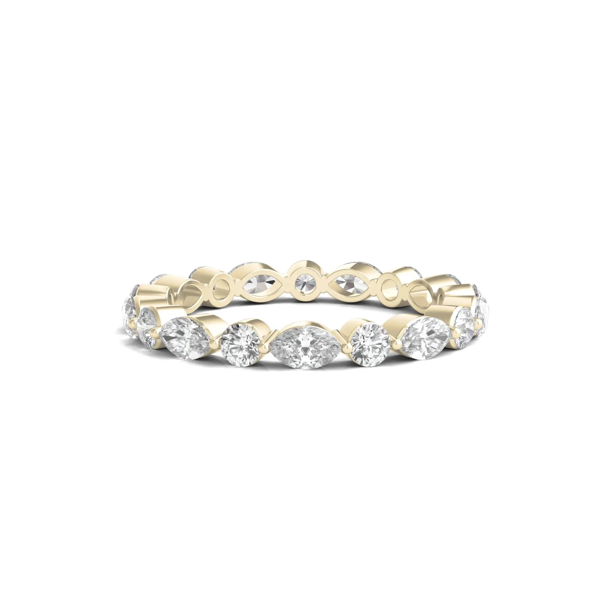 1/2 CT. Tw. Round and Marquise-Cut Lab Grown Diamond Eternity Band Ring 14K Yellow Gold Size 4.5 2mm