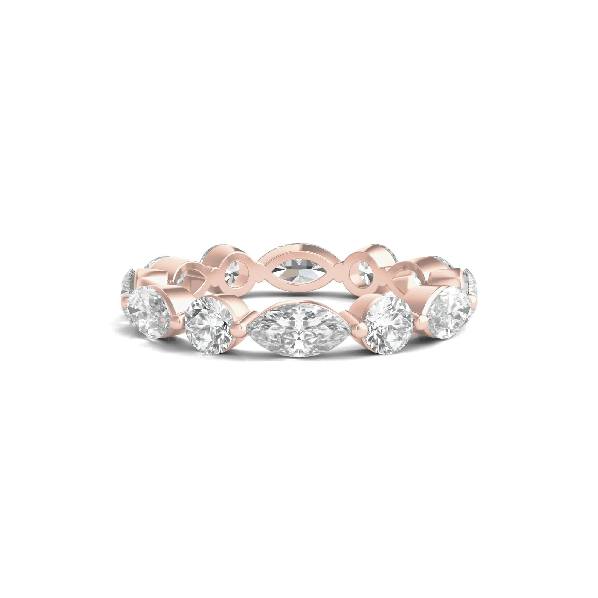 3 CT. Tw. Round and Marquise Lab Grown Diamond Eternity Band Ring 14K Rose Gold Size 8.5 3mm